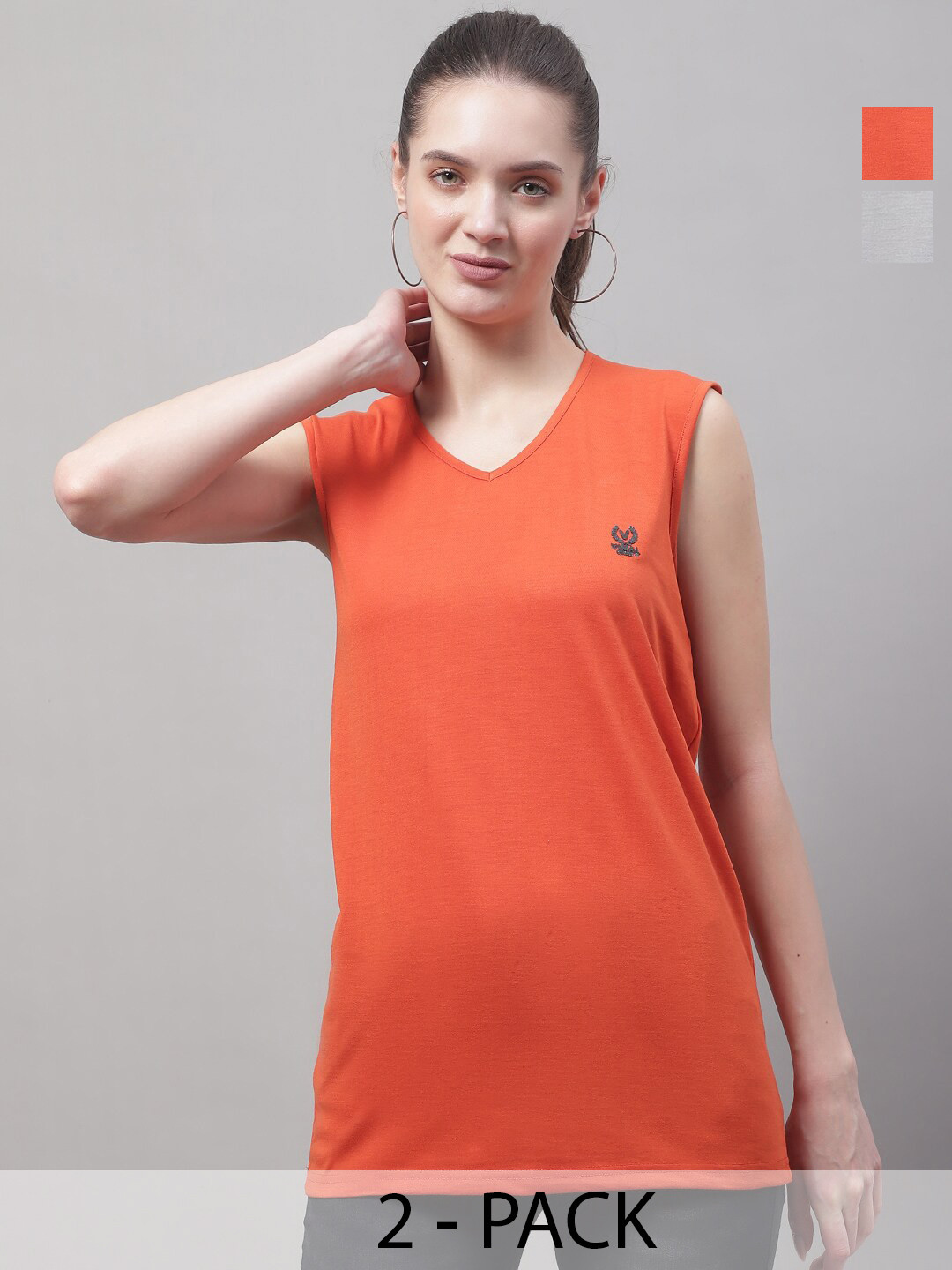 MACK JONNEY Pack Of 2 V-Neck Sleeveless Cotton T-shirts