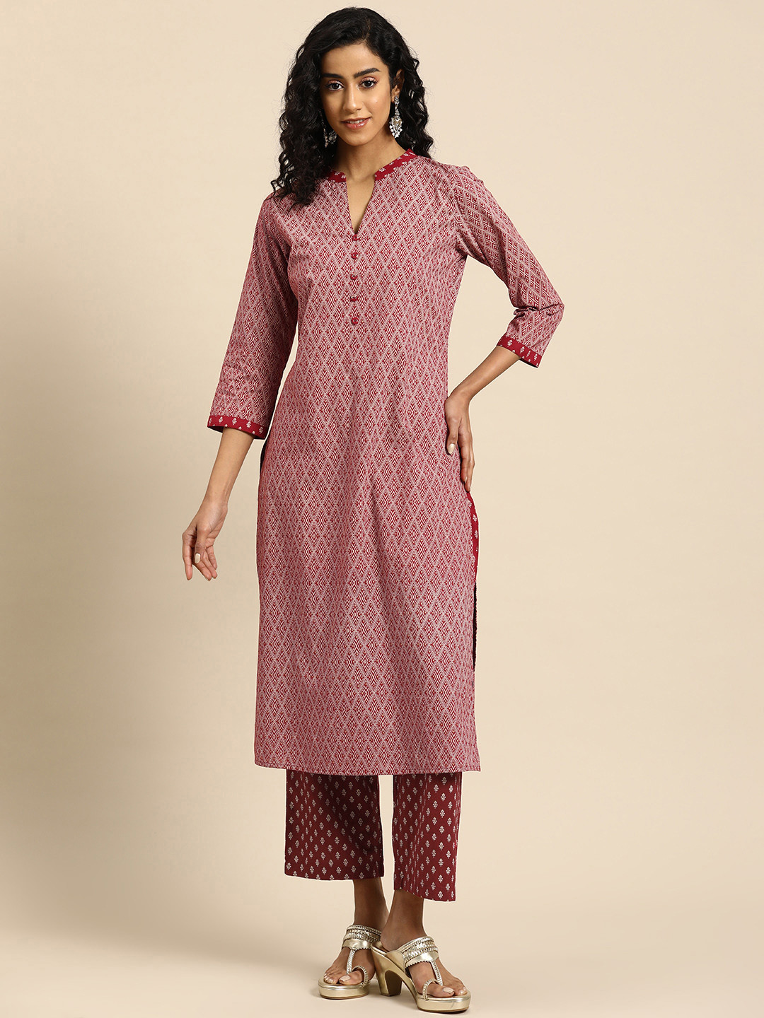 anayna Women Printed Pure Cotton Kurta with Trousers