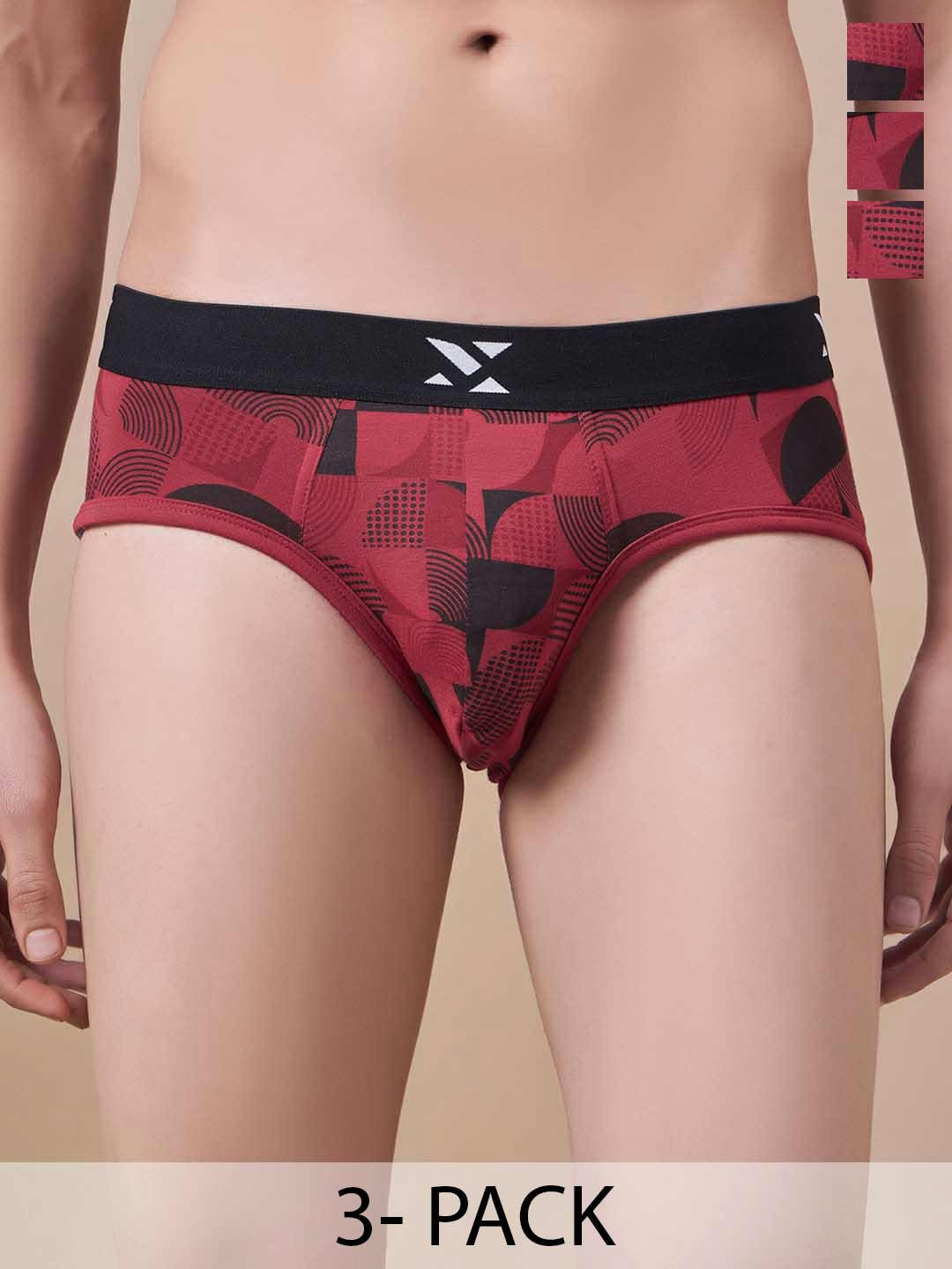 Masch Sports Pack Of 3 Geometric Printed Antimicrobial Briefs BRF-3-PRT-EI-RED-RED-RED
