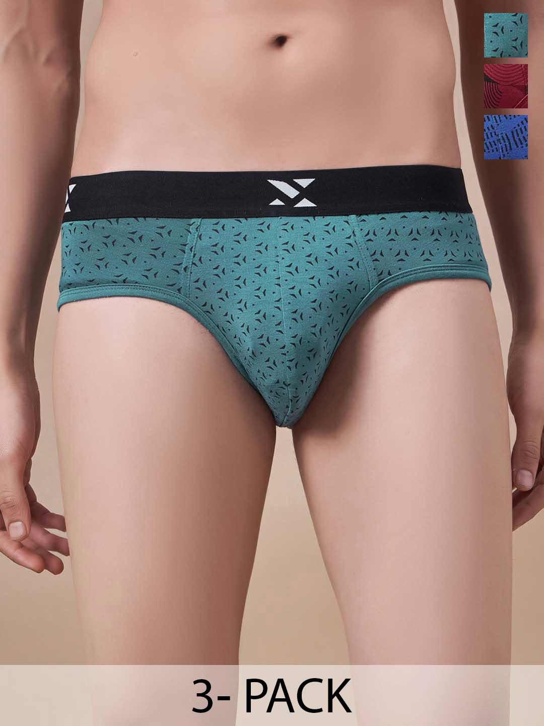 Masch Sports Pack Of 3 Printed Basic Briefs BRF-3-PRT-EI-GRN-ET-RED-BLU