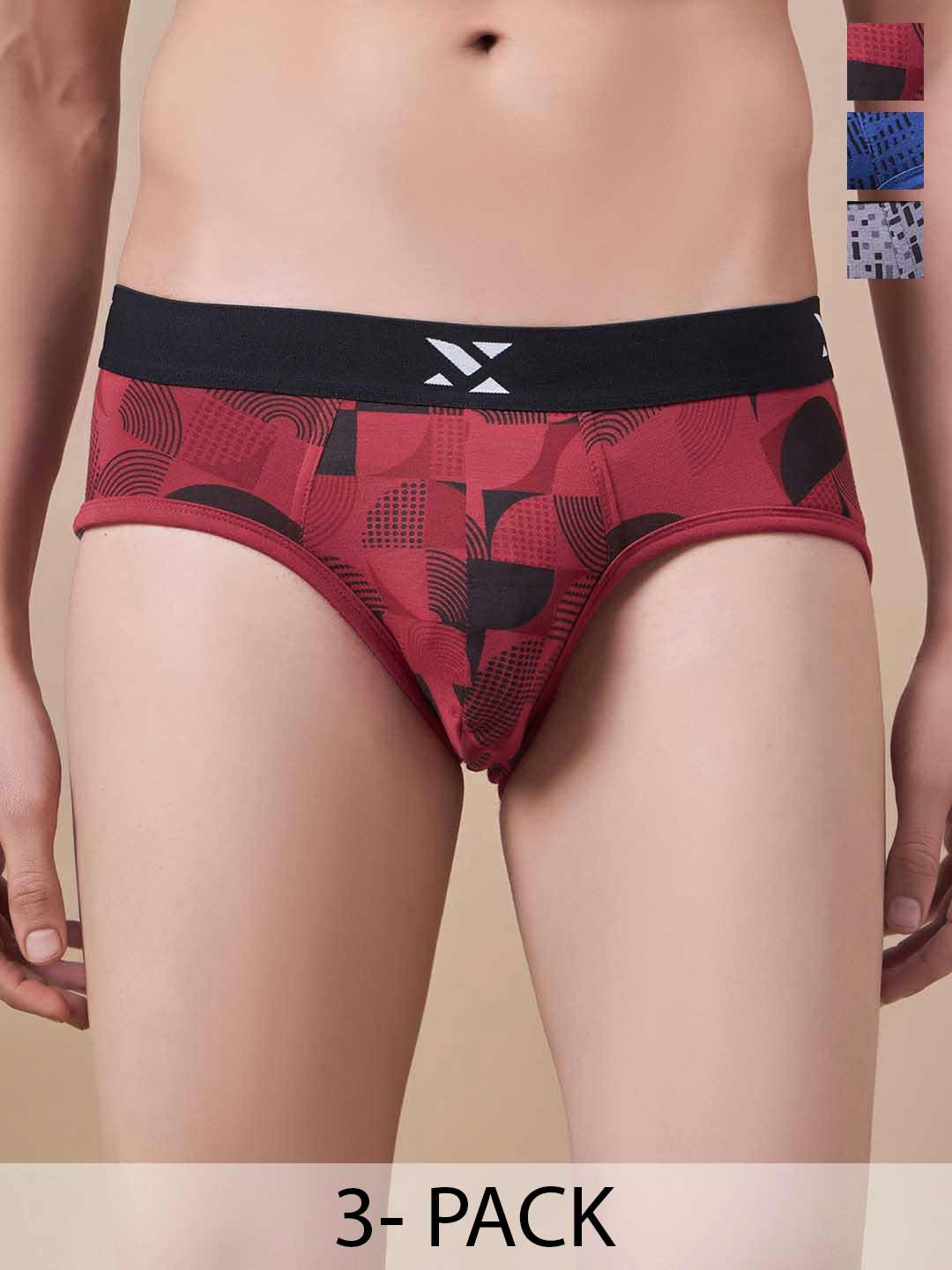Masch Sports Pack Of 3 Printed Basic Briefs BRF-3-PRT-EI-RED-BLU-ET-GRY