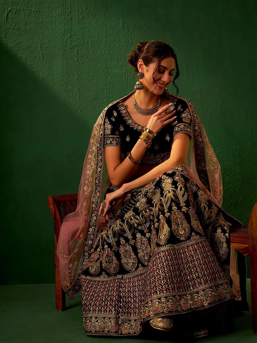 Sangria Maroon Zari Embroidered Semi-Stitched Lehenga Choli