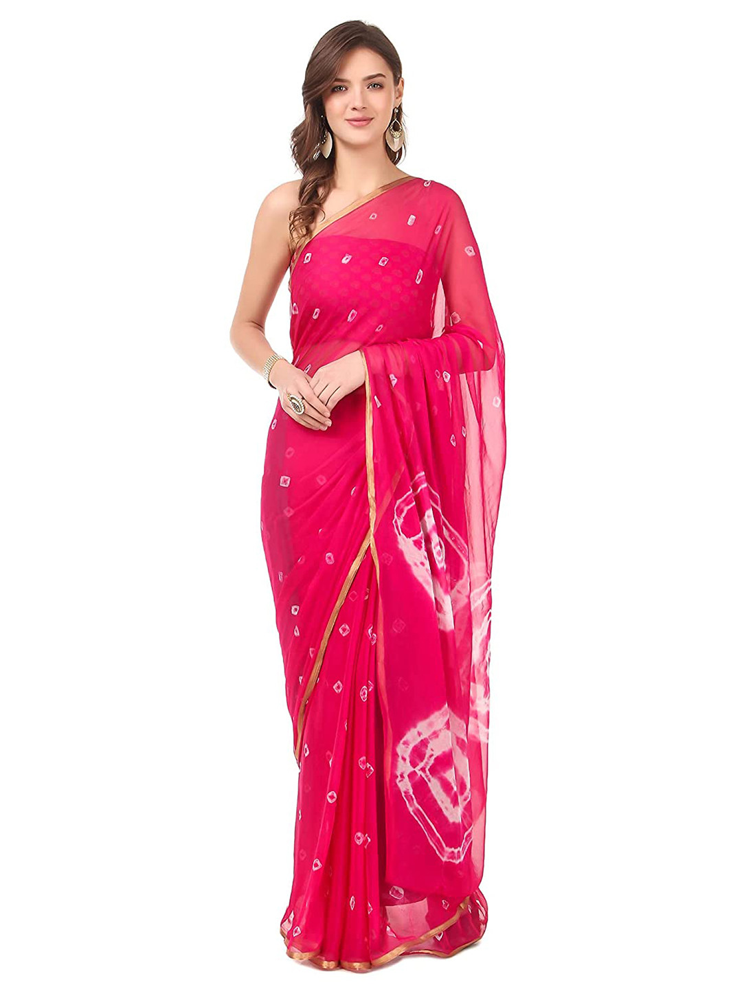 Reboot Fashions Bandhani Printed Zari Pure Chiffon Saree