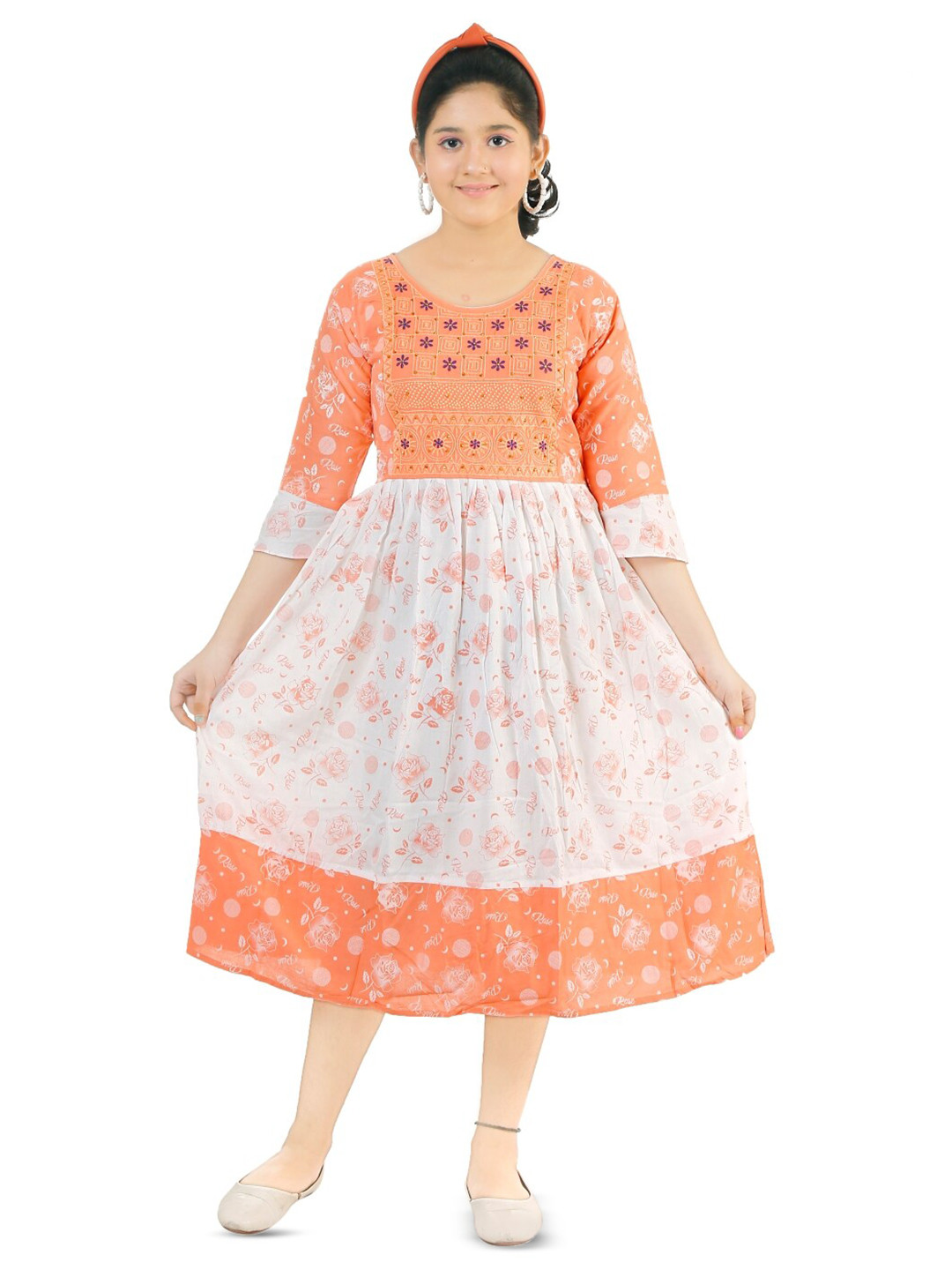 BAESD Kids-Girls Floral Print A-Line Midi Dress