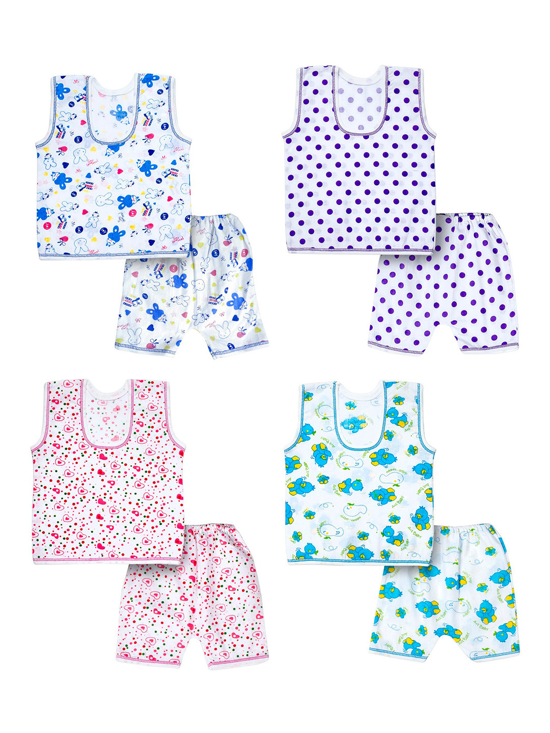 BAESD Kids Set Of 4 Printed Pure Cotton Baby Apparel Gift Set