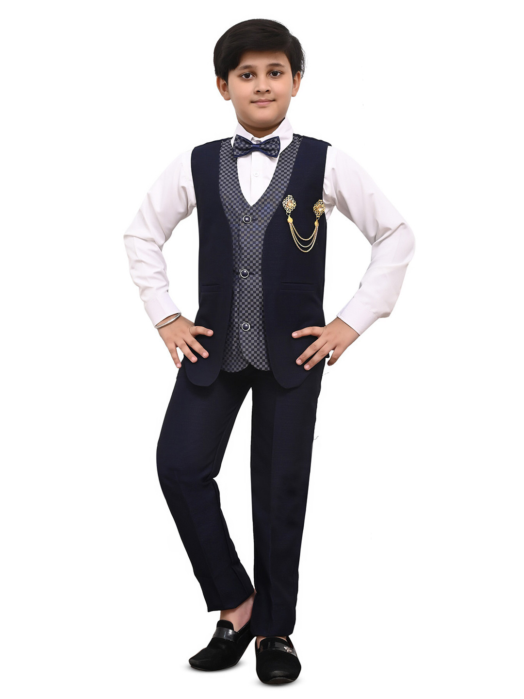 BAESD Boys Self Design V-Neck Single-Breasted 2-Piece Suit