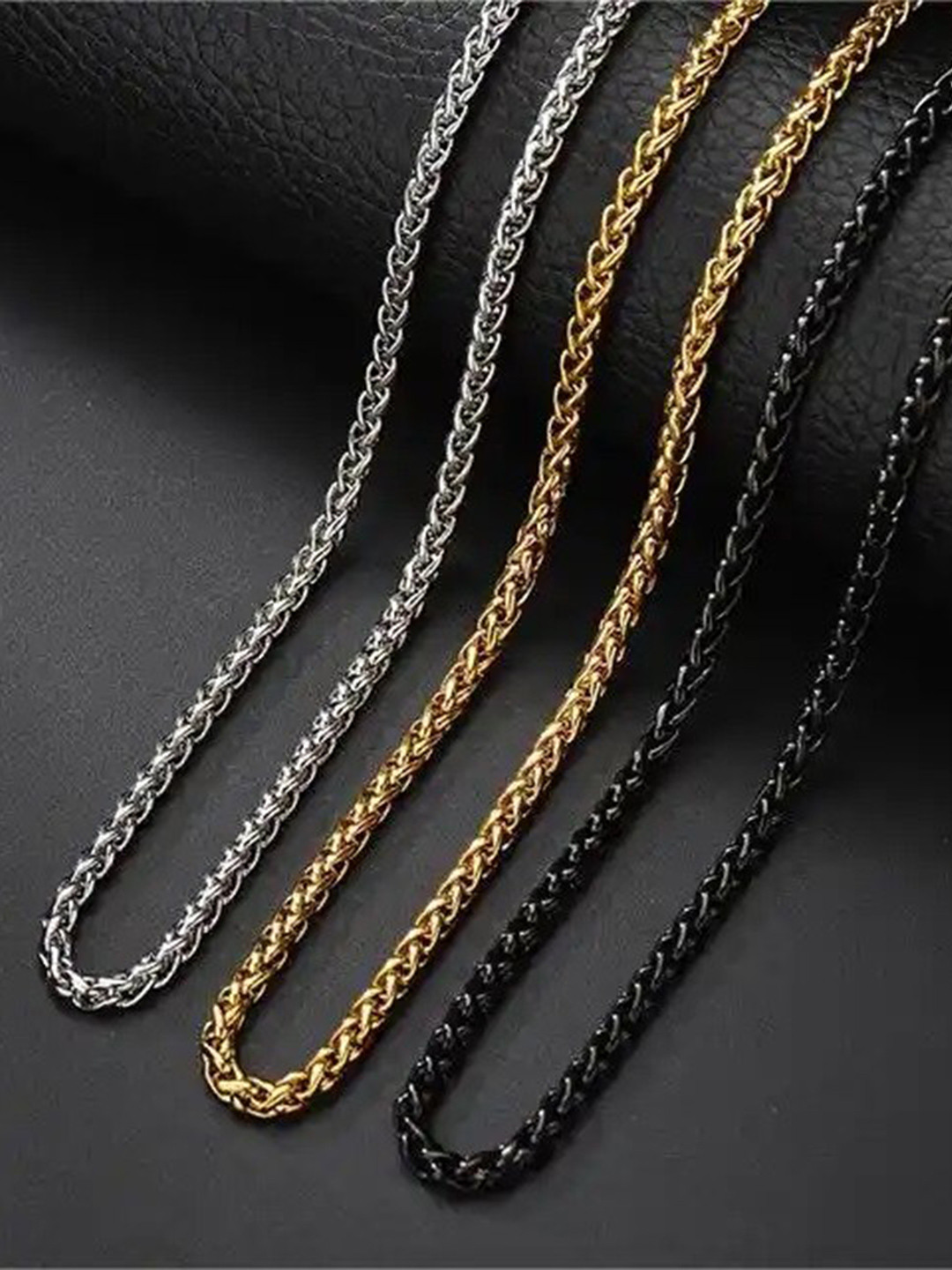 MEENAZ Men Set Of 3 Silver-Plated Stainless Steel Statement Chain