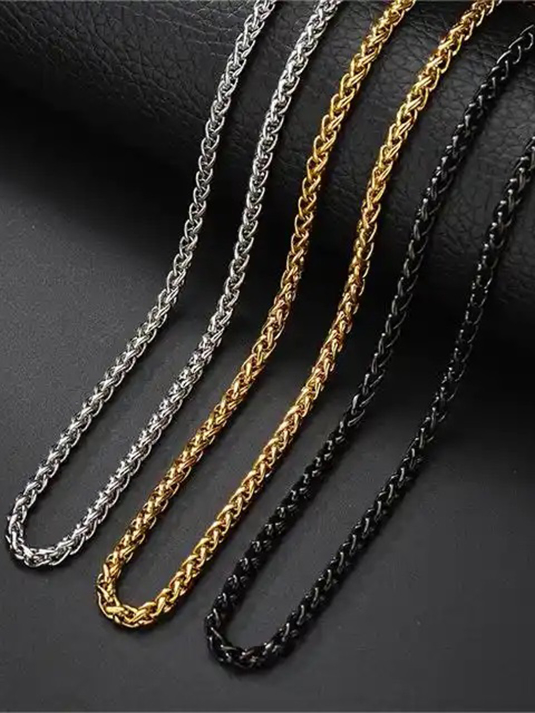 MEENAZ Set Of 3 Men Silver-Plated Stainless Steel Statement Chains