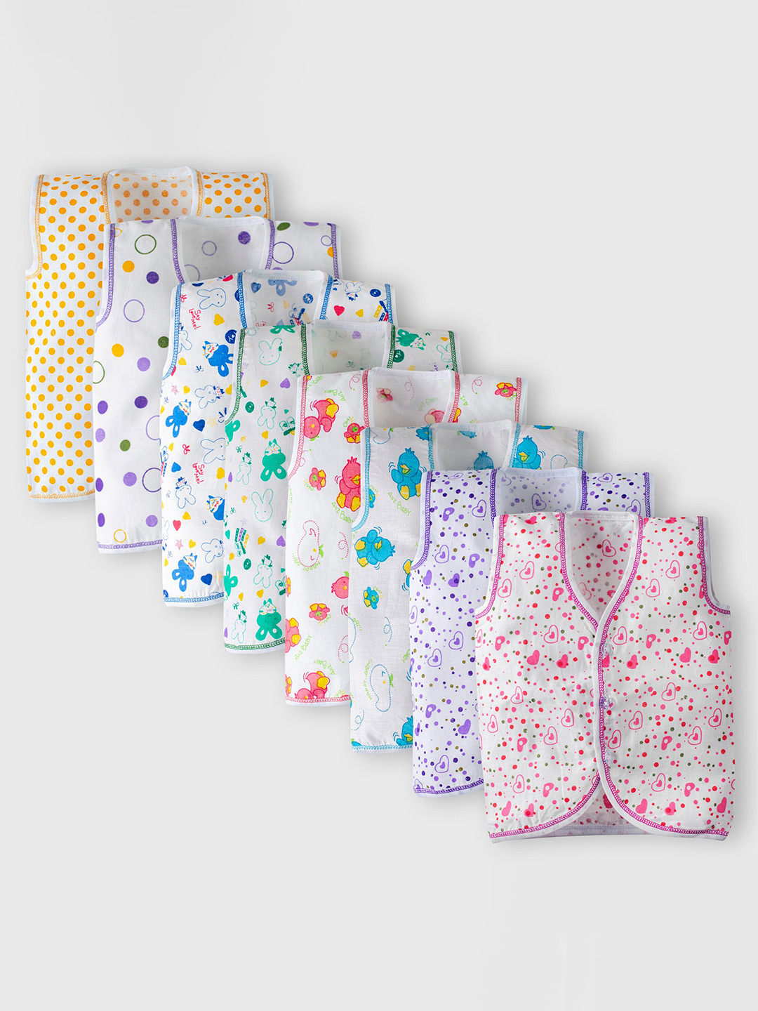 BAESD Infants Pack Of 8 Printed V-Neck Cotton Jhabla