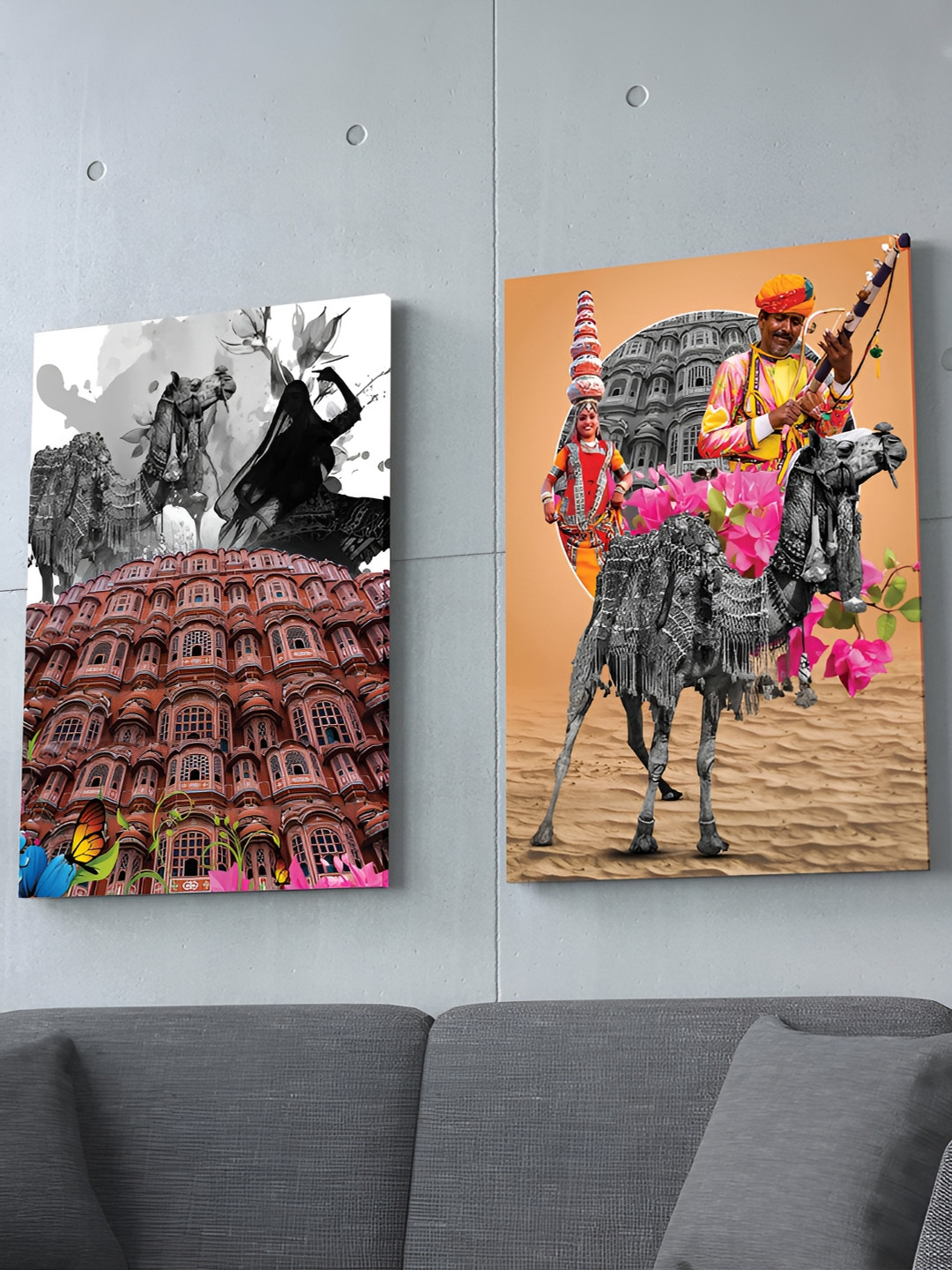 Art Street Orange & Black 2 Pieces Traditions Of Jaipur Wall Paintings