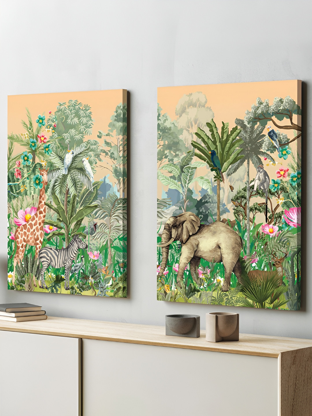 Art Street Elephant Synthetic Wood 2 Pcs Living Room Paintings Wall Art -16 x 22In