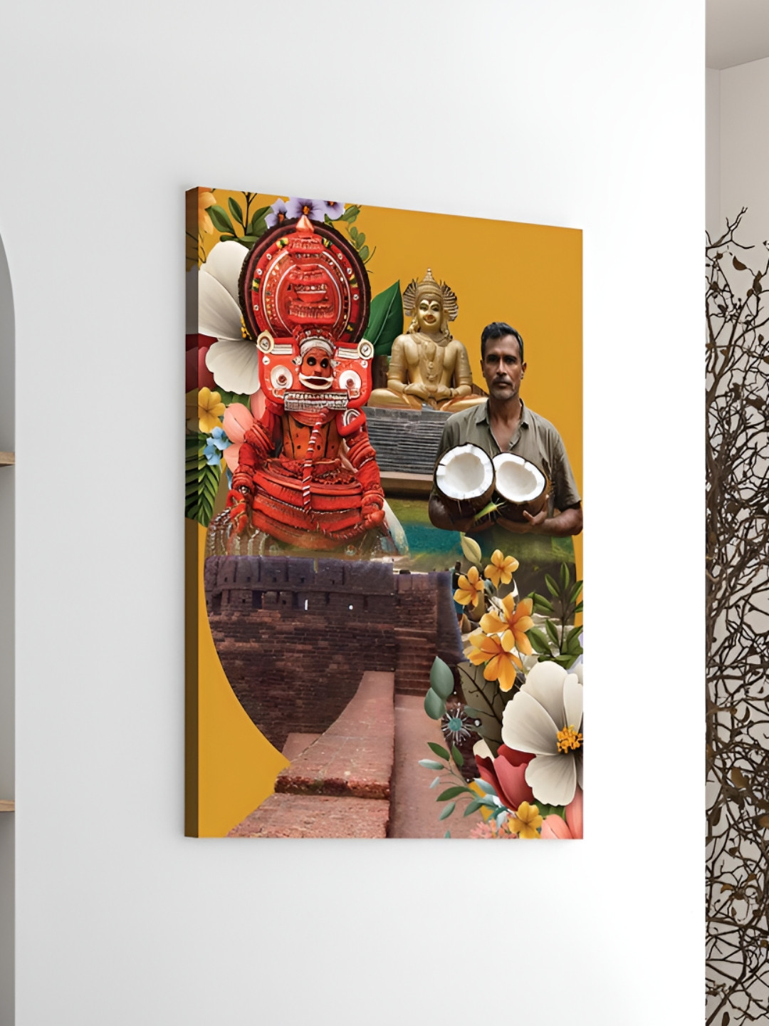 Art Street Spirit of Kerala Synthetic Wood Wall Rectangle Paintings Wall Art -16 x 22In