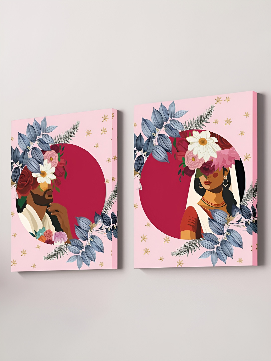 Art Street Pink & Grey 2 Pieces Modern Boho Indian Couple Wall Paintings