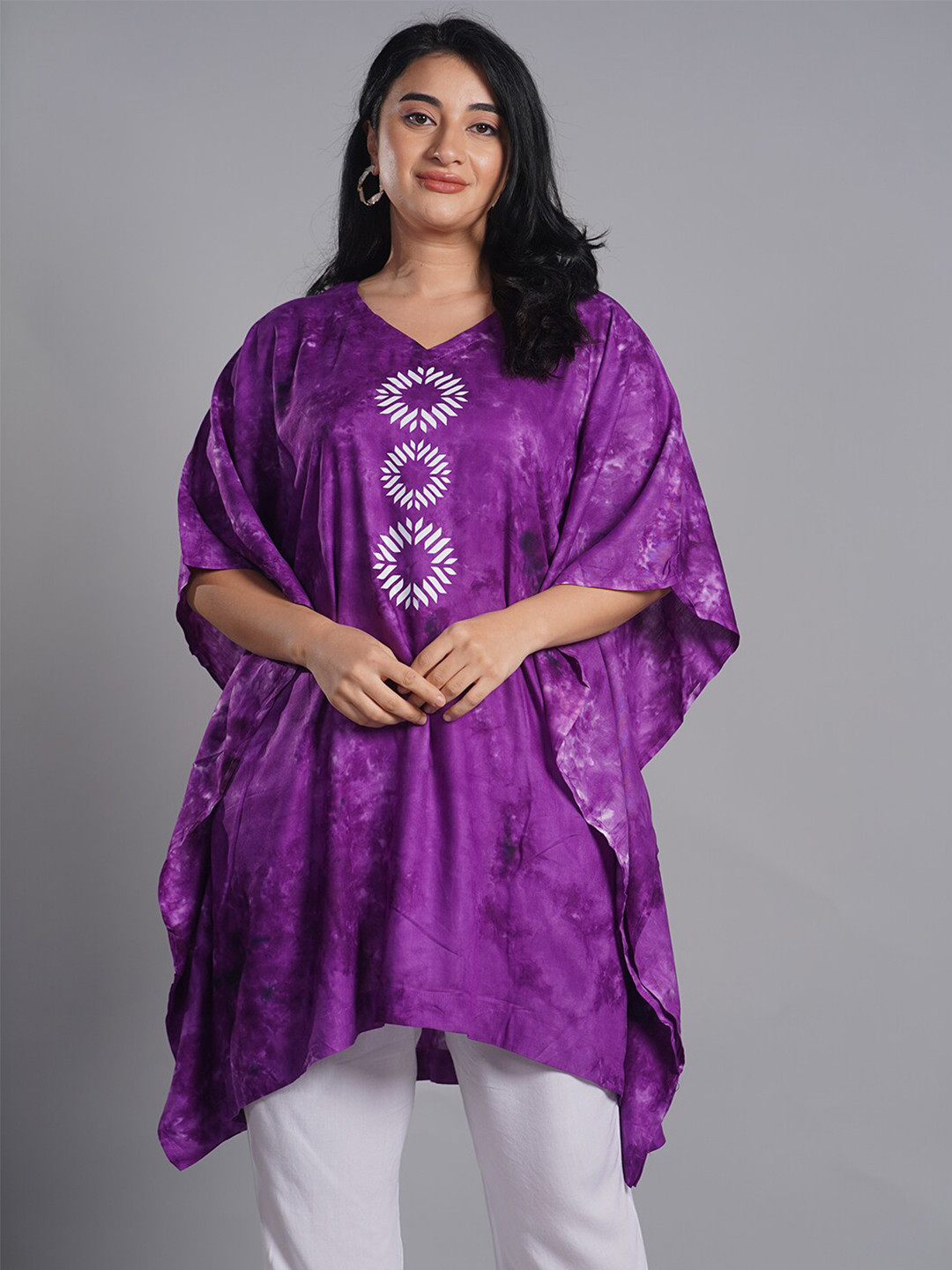 LetsDressUp Plus Size Floral Printed V-Neck Kaftan Kurti