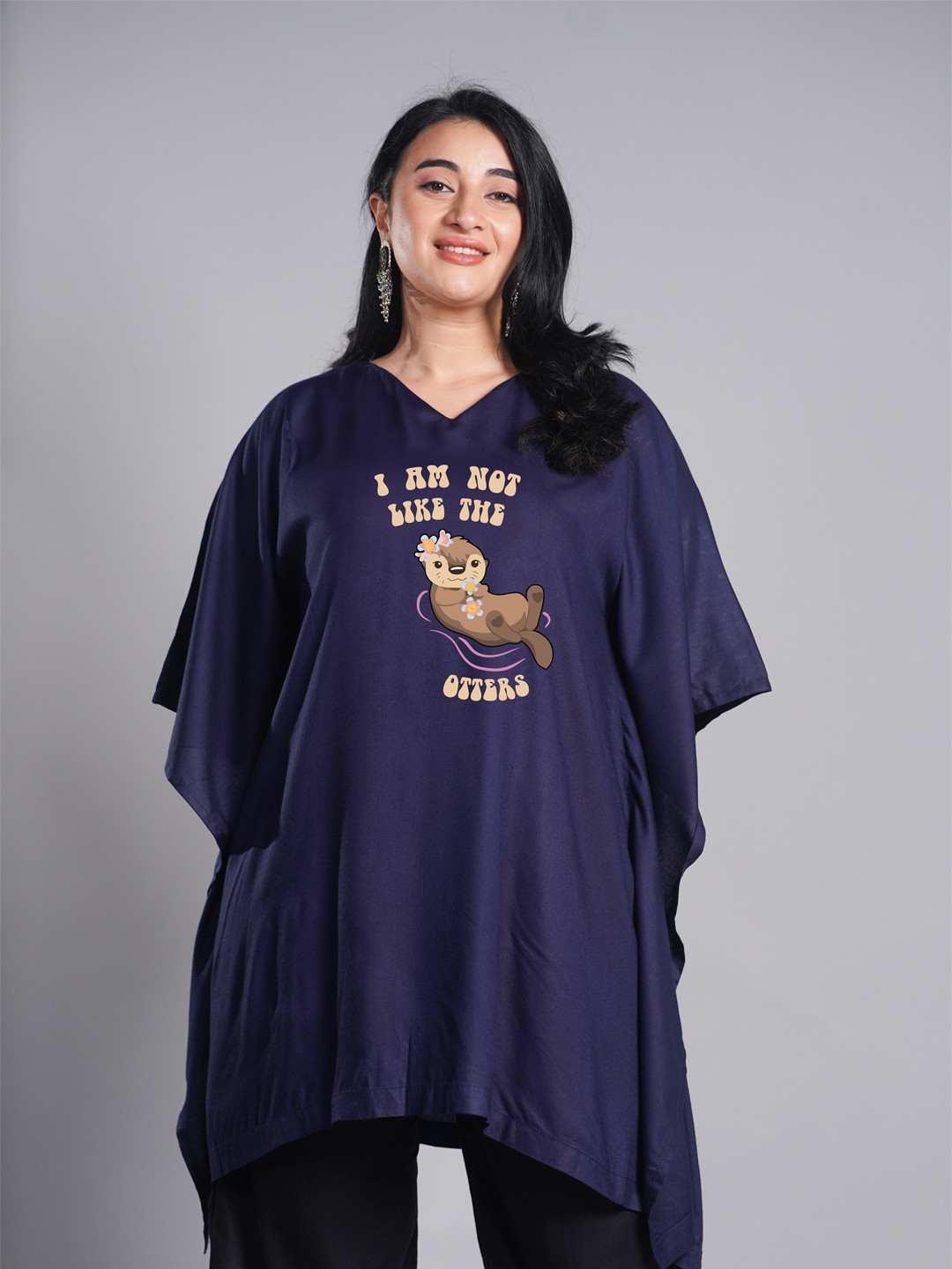 LetsDressUp Printed V-Neck Panelled Kaftan Plus Size Kurti