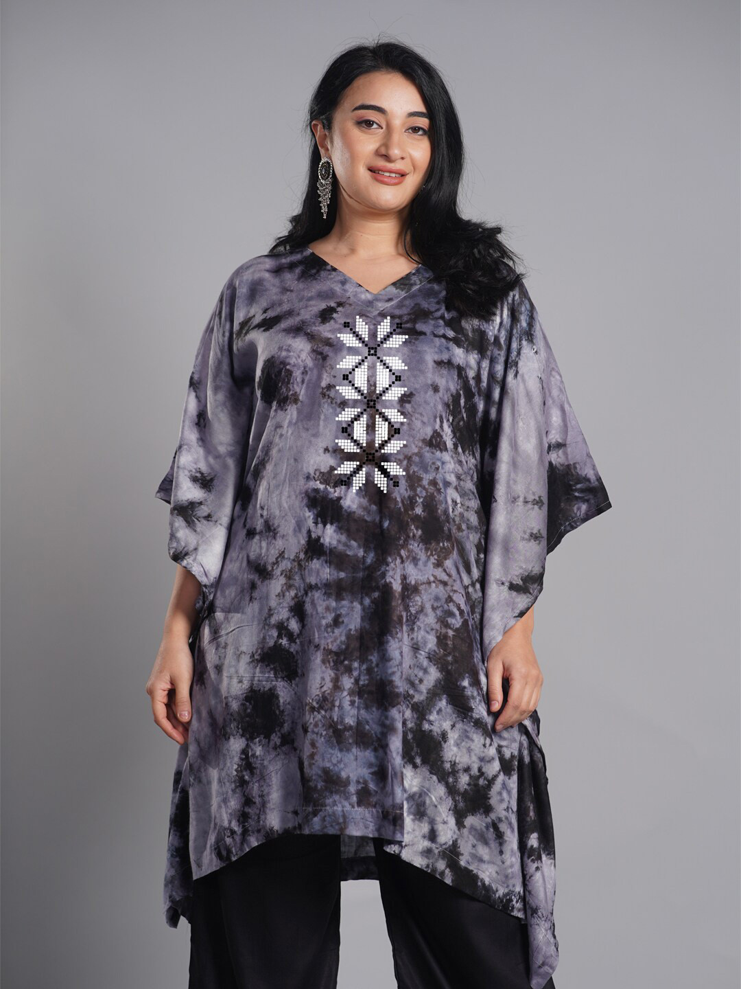 LetsDressUp Plus Size Floral Printed V-Neck Kaftan Kurti