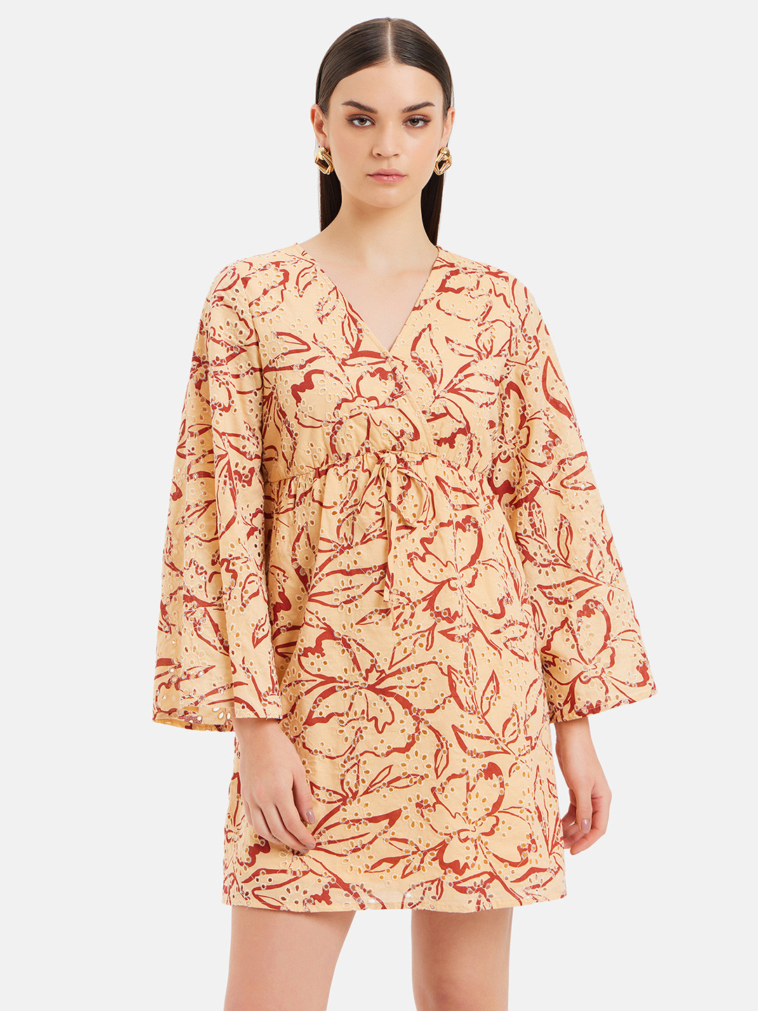 Kazo Floral Print Cotton A-Line Mini Dress