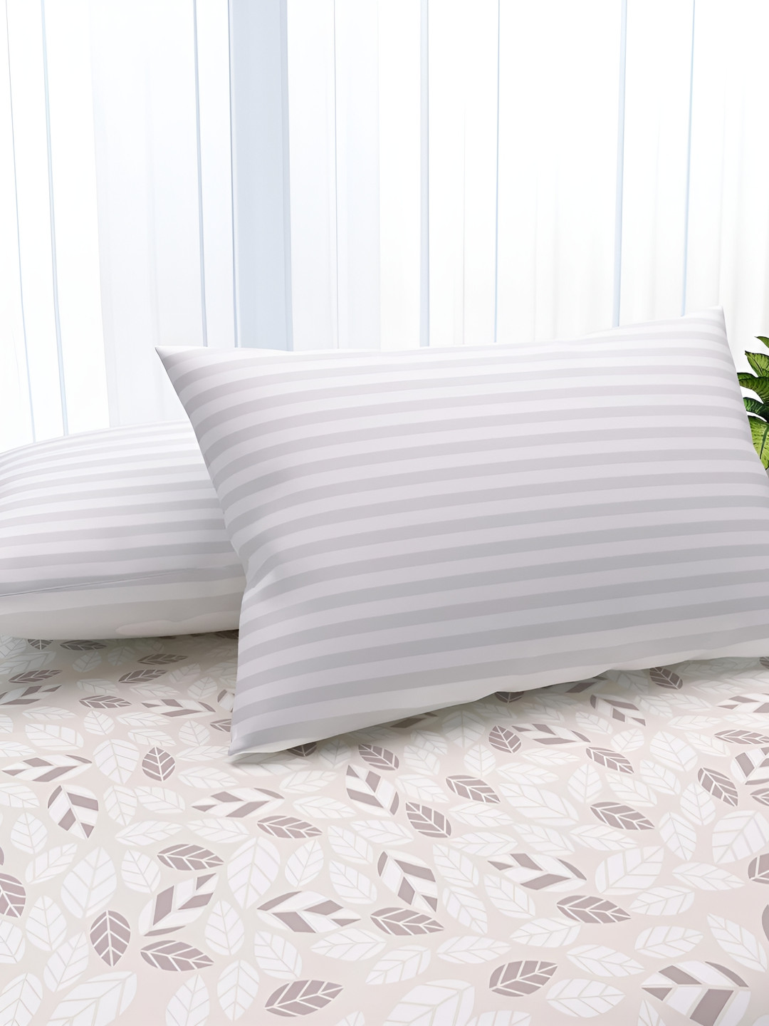 Nivasam White Striped Cotton Ultra Soft Fibre Sleep Pillow-68.5 x 43.1 cm