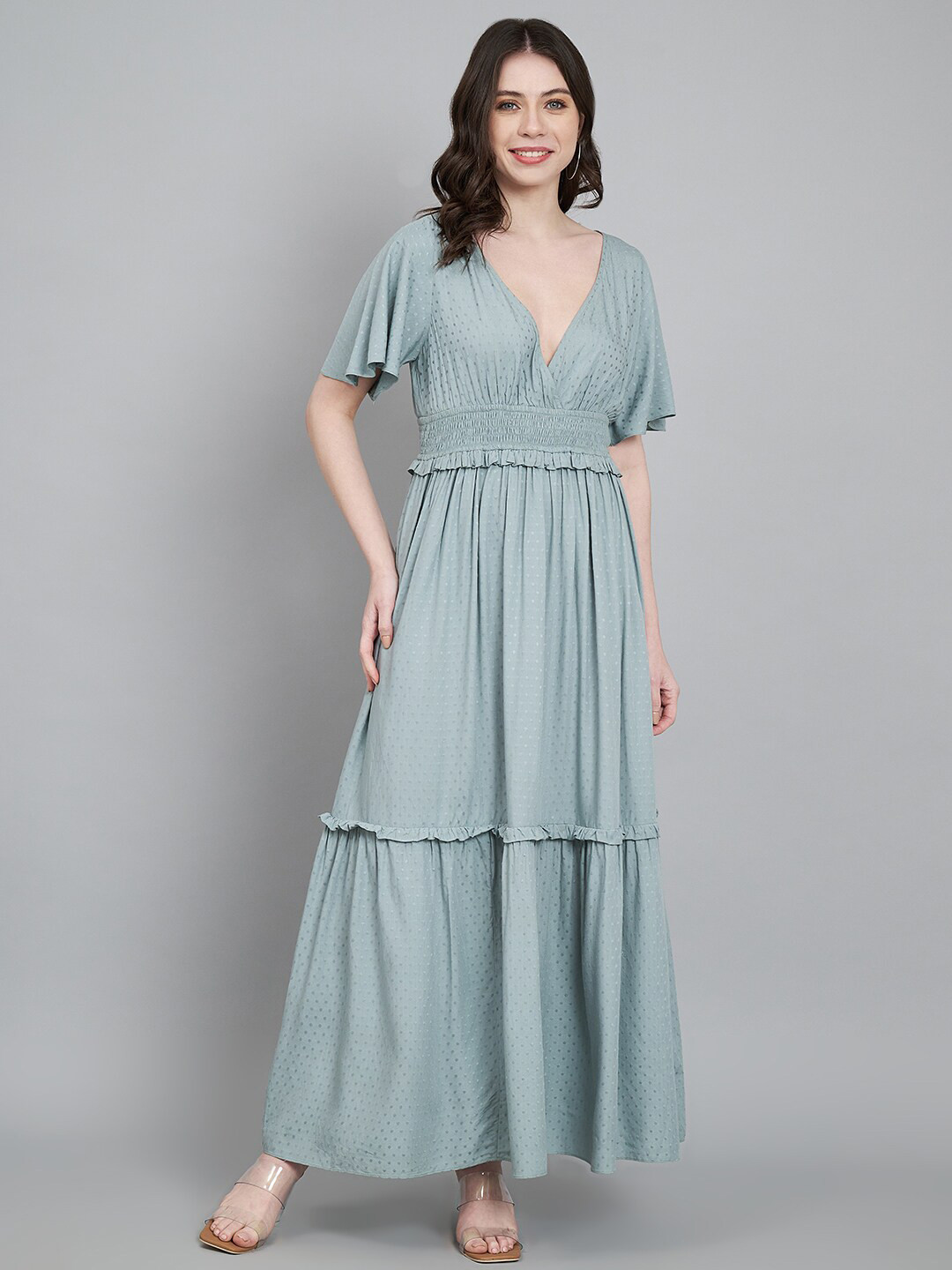 Amagyaa Flared V-Neck Sleeve Maxi Dress