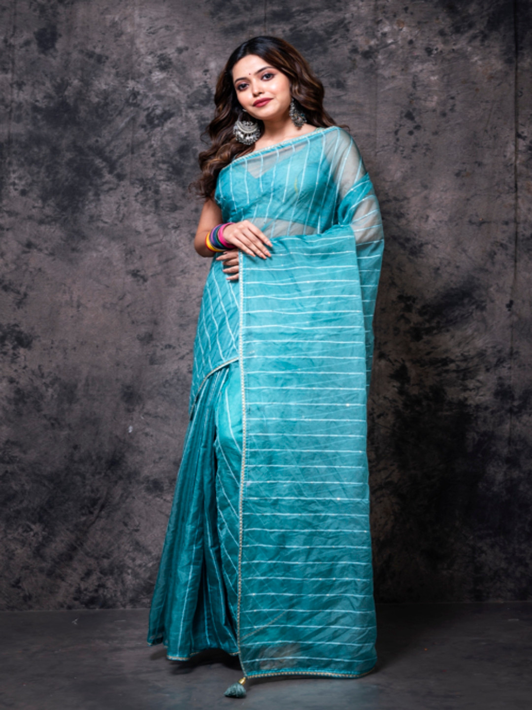 Morchari Striped Gotta Patti Embellished Organza Saree