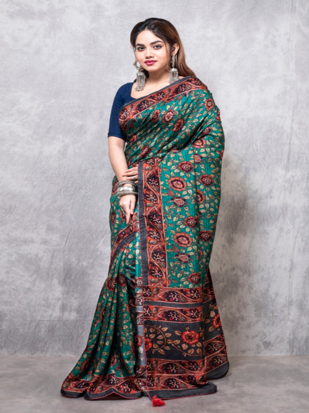 Morchari Floral Printed Kalamkari Saree