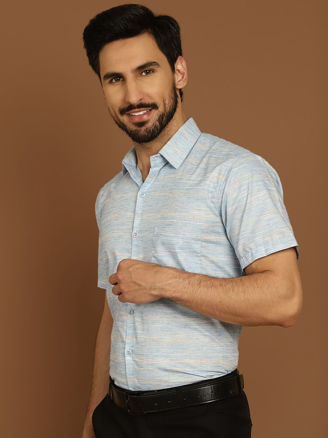 Indian Needle Classic Regular Fit Striped Half Sleeve Cotton Formal Shirt