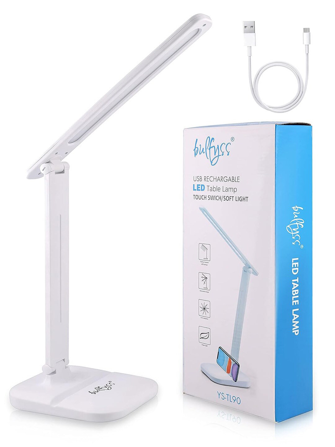 URBANFIX White Abstract Aluminium Rechargeable LED Foldable Office Lamp & 3 Lighting Modes