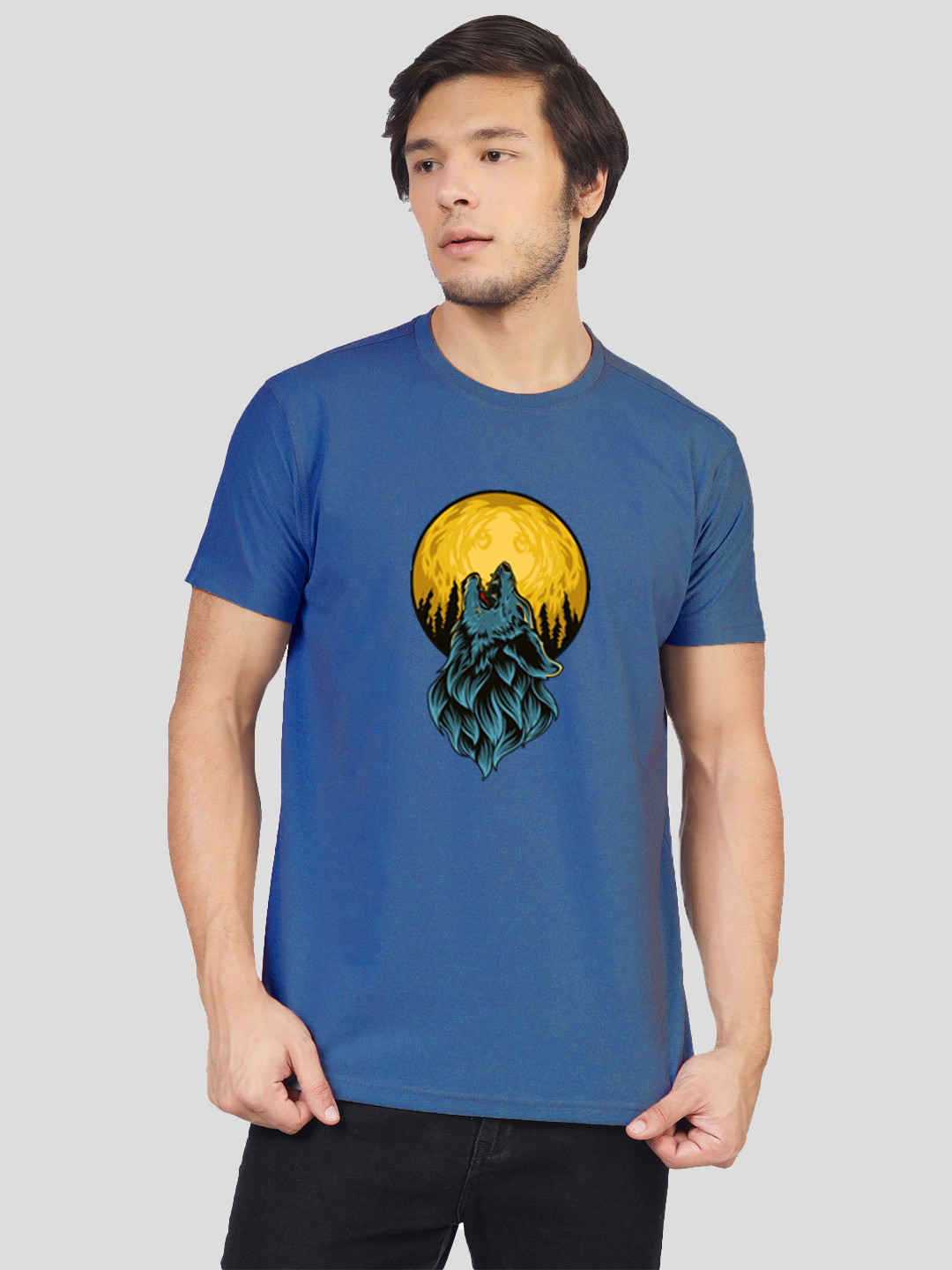 Greylongg Round neck Short Sleeves Printed Cotton T-shirt