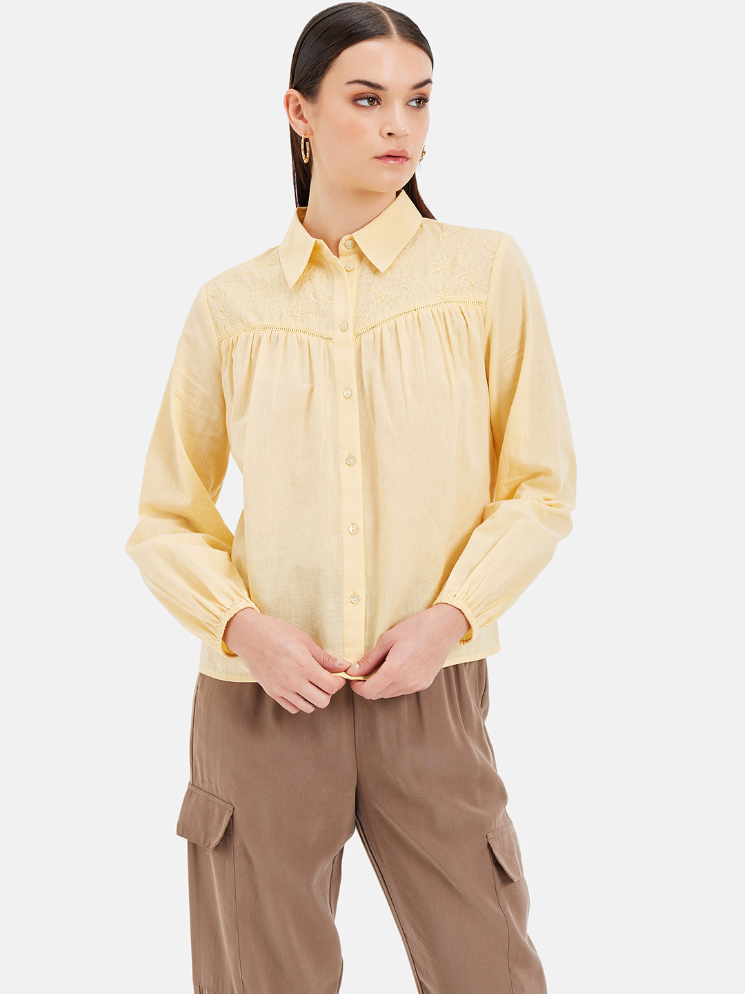 Kazo Standard Fit Gathers Cotton Boxy Shirt