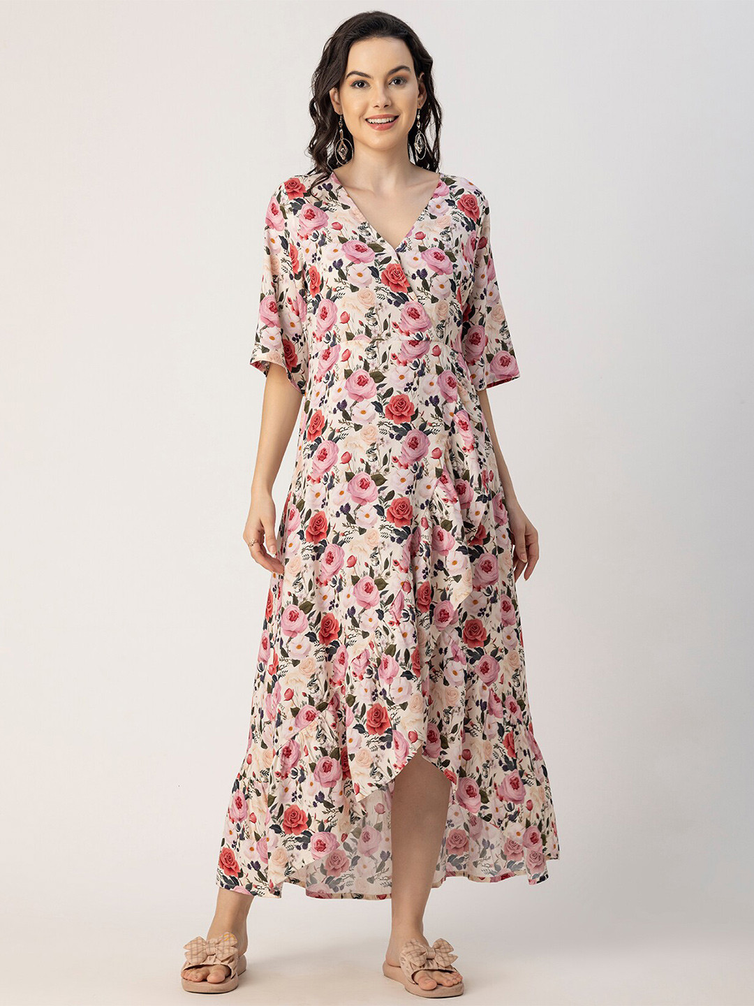 Moomaya Floral Print Midi Dress