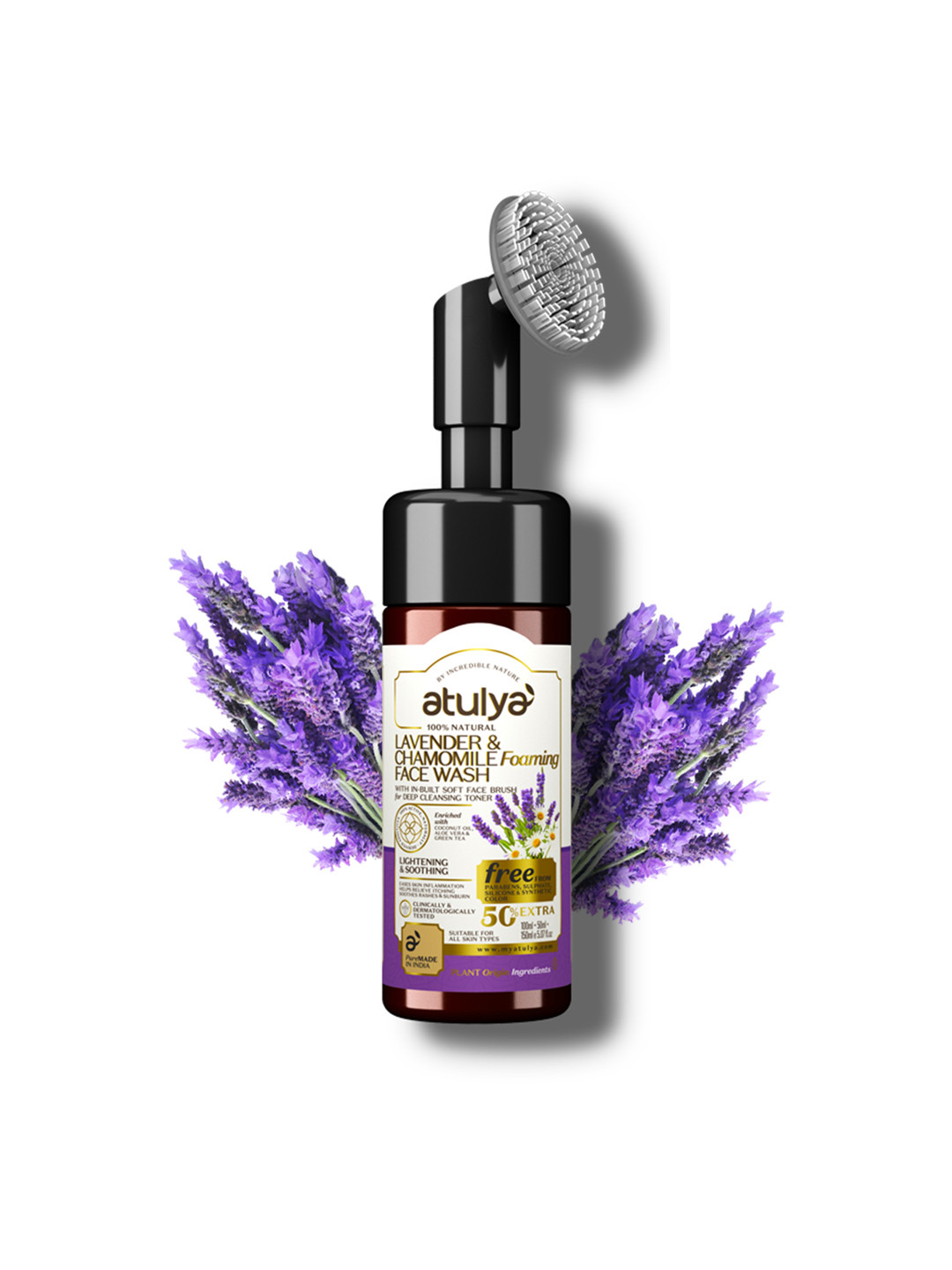 Atulya Lavender & Chamomile Foaming Face Wash With Built In Brush - 150ml