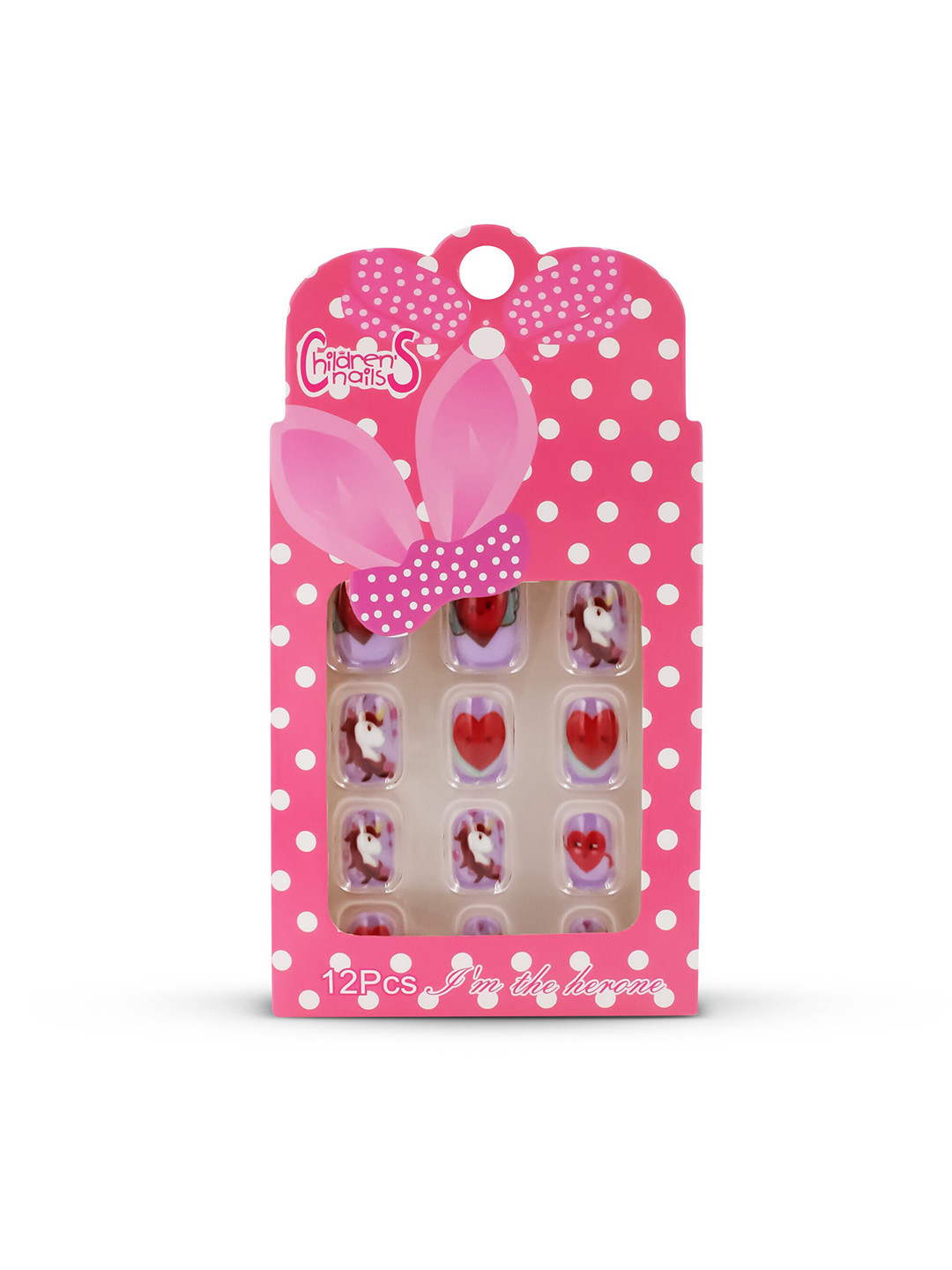 JENNA Girls 12-Pcs Heart Pony Design Artificial Nail Art Kit