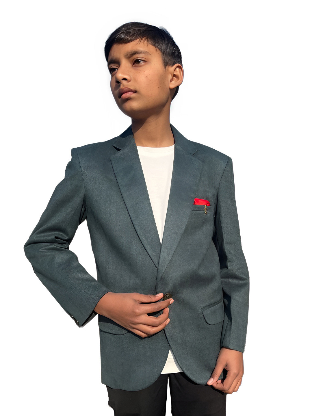 BAESD Boys Self-Design Notched Lapel Collar Single Breasted Party Blazer
