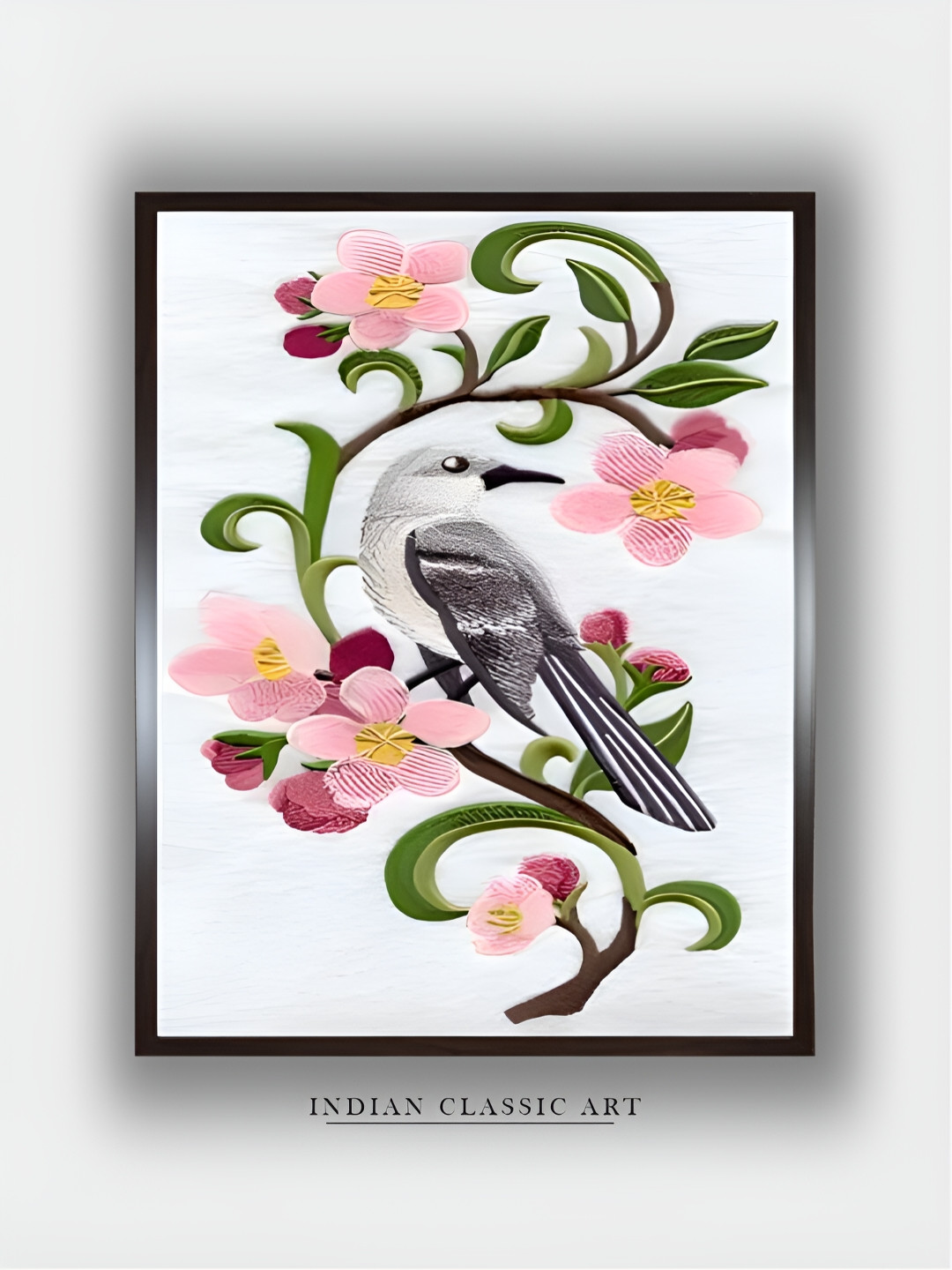 INDIAN CLASSIC ART White & Pink Floral and Botanical Wooden Paintings Wall Art