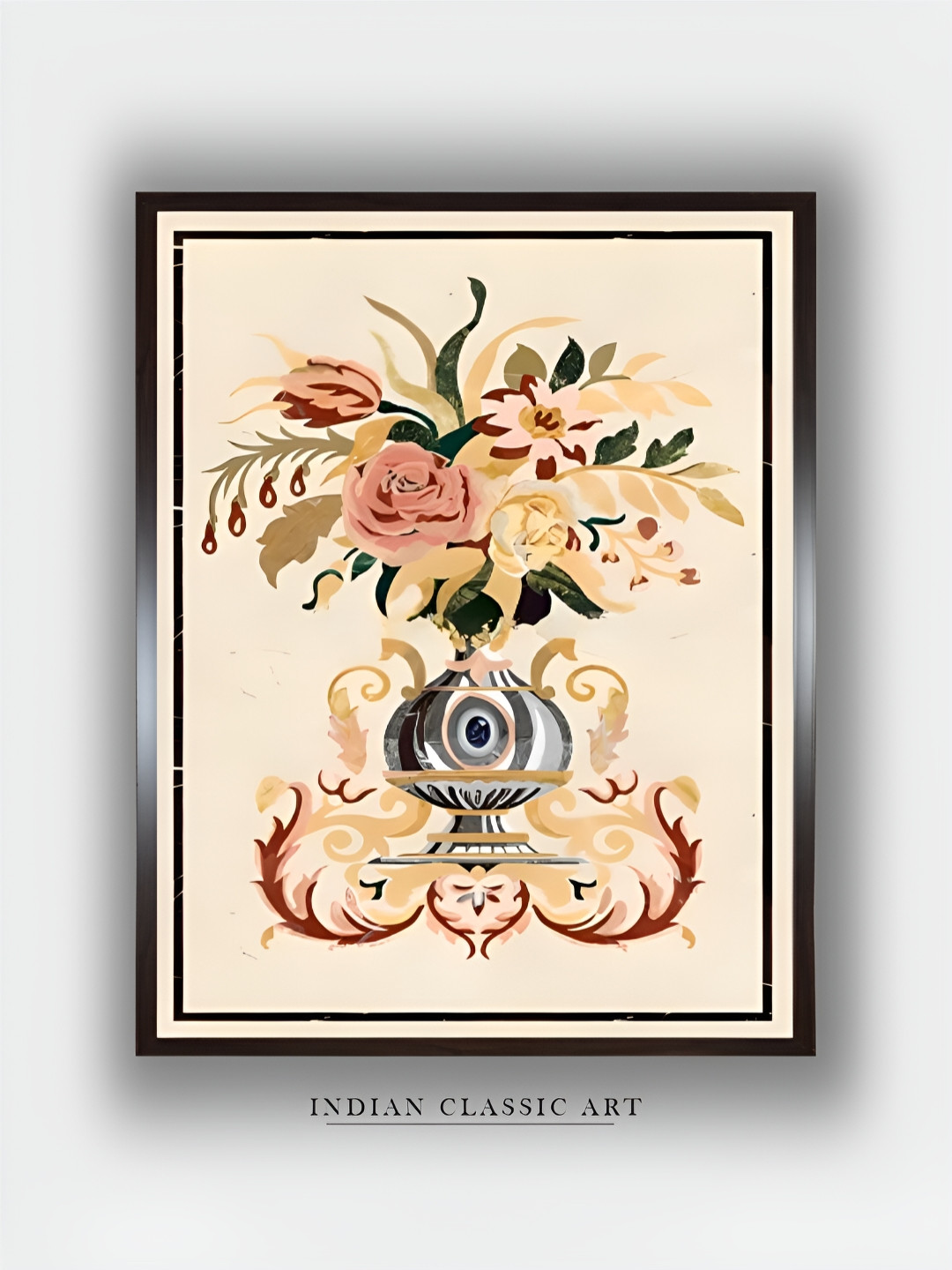 INDIAN CLASSIC ART Cream Canvas Wall Living Room Rectangle Paintings Wall Art -30 x 20In