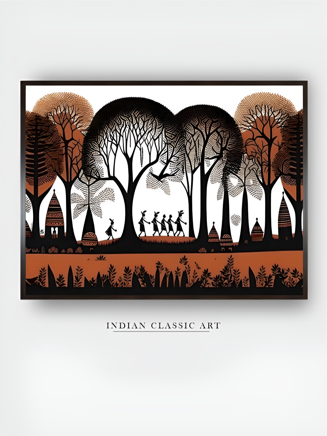 INDIAN CLASSIC ART White & Black Painting Canvas Wall Art