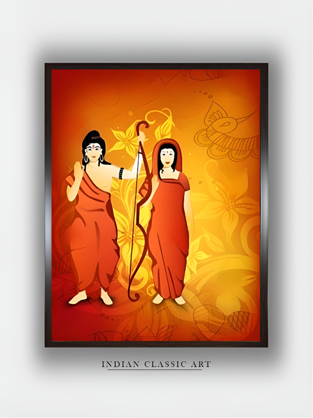 INDIAN CLASSIC ART Red & Yellow Shri Ram Wooden Painting Wall Art