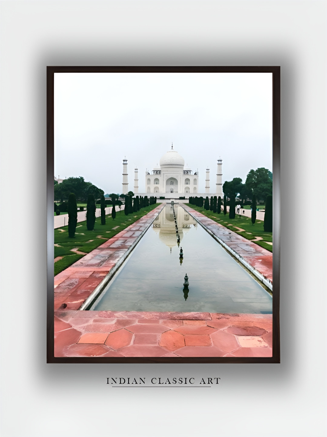 INDIAN CLASSIC ART White & Green Wooden Taj Mahal Wall Art