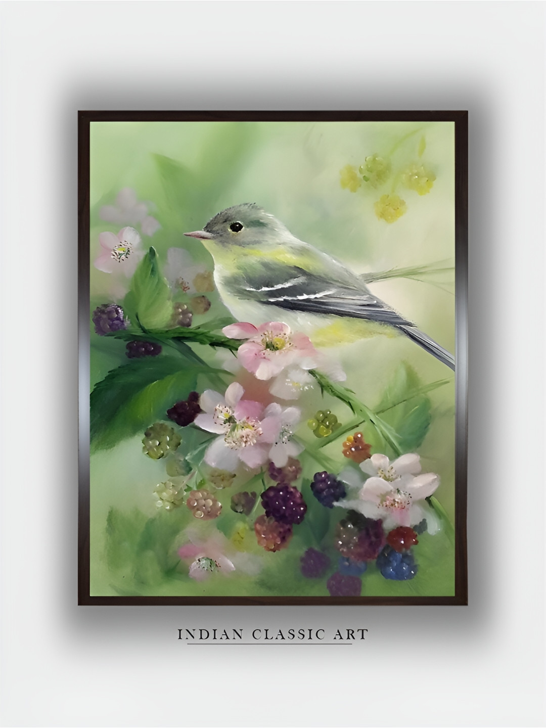 INDIAN CLASSIC ART Green & Pink Floral Canvas Paintings Wall Art