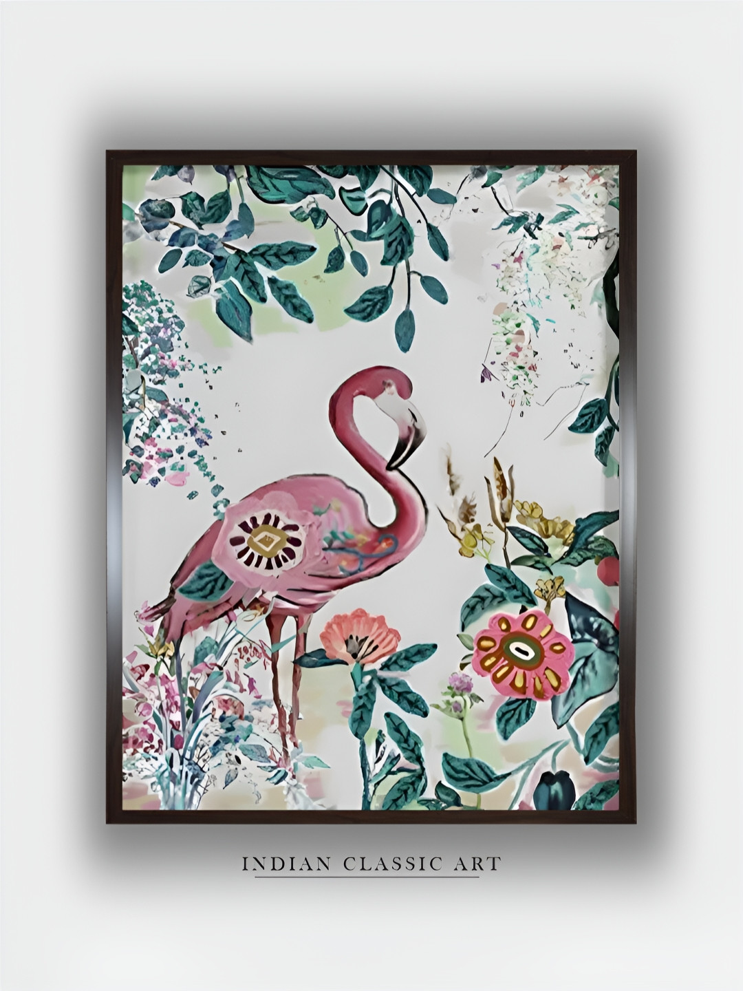 INDIAN CLASSIC ART Off White & Pink Canvas Floral and Botanical Painting Wall Art