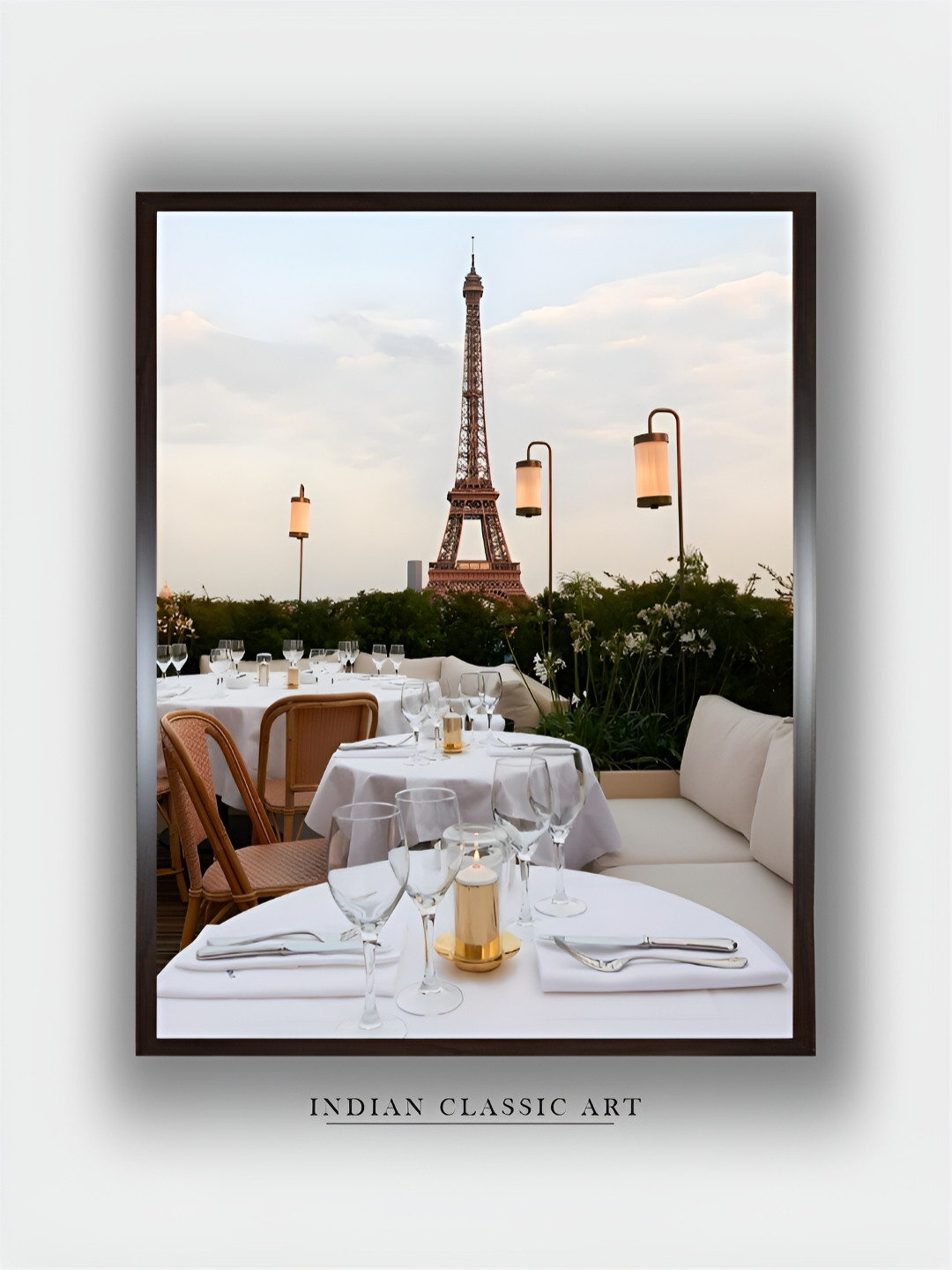 INDIAN CLASSIC ART White & Brown Wooden Stunning Eiffel Tower Paintings Wall Art