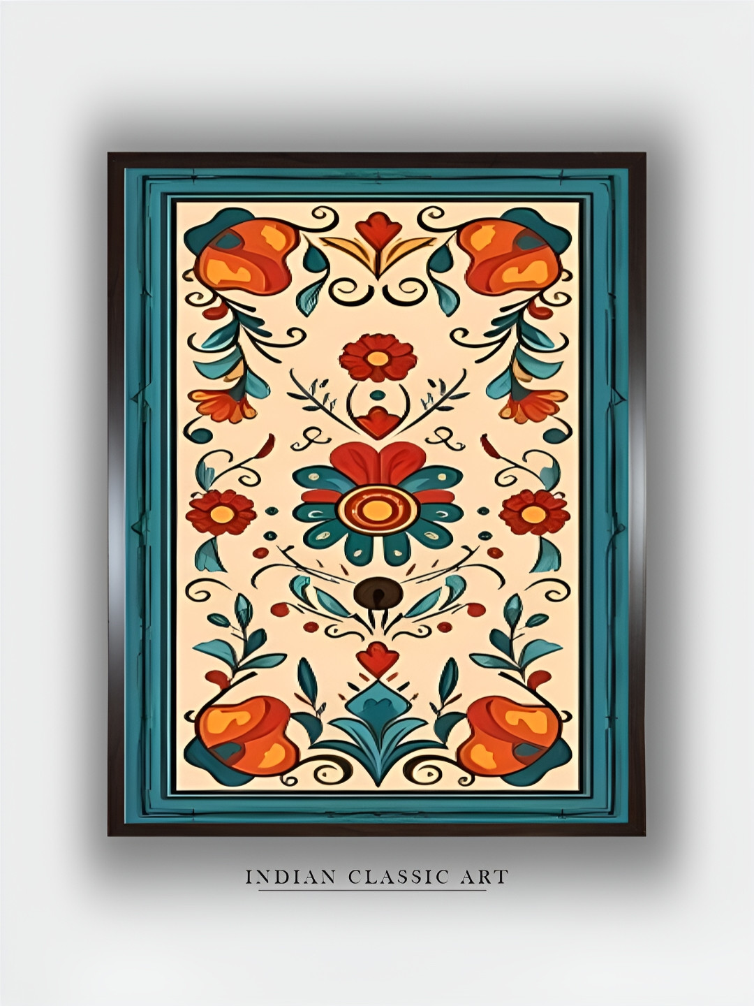 INDIAN CLASSIC ART Beige & Red Floral and Botanical Wooden Paintings Wall Art