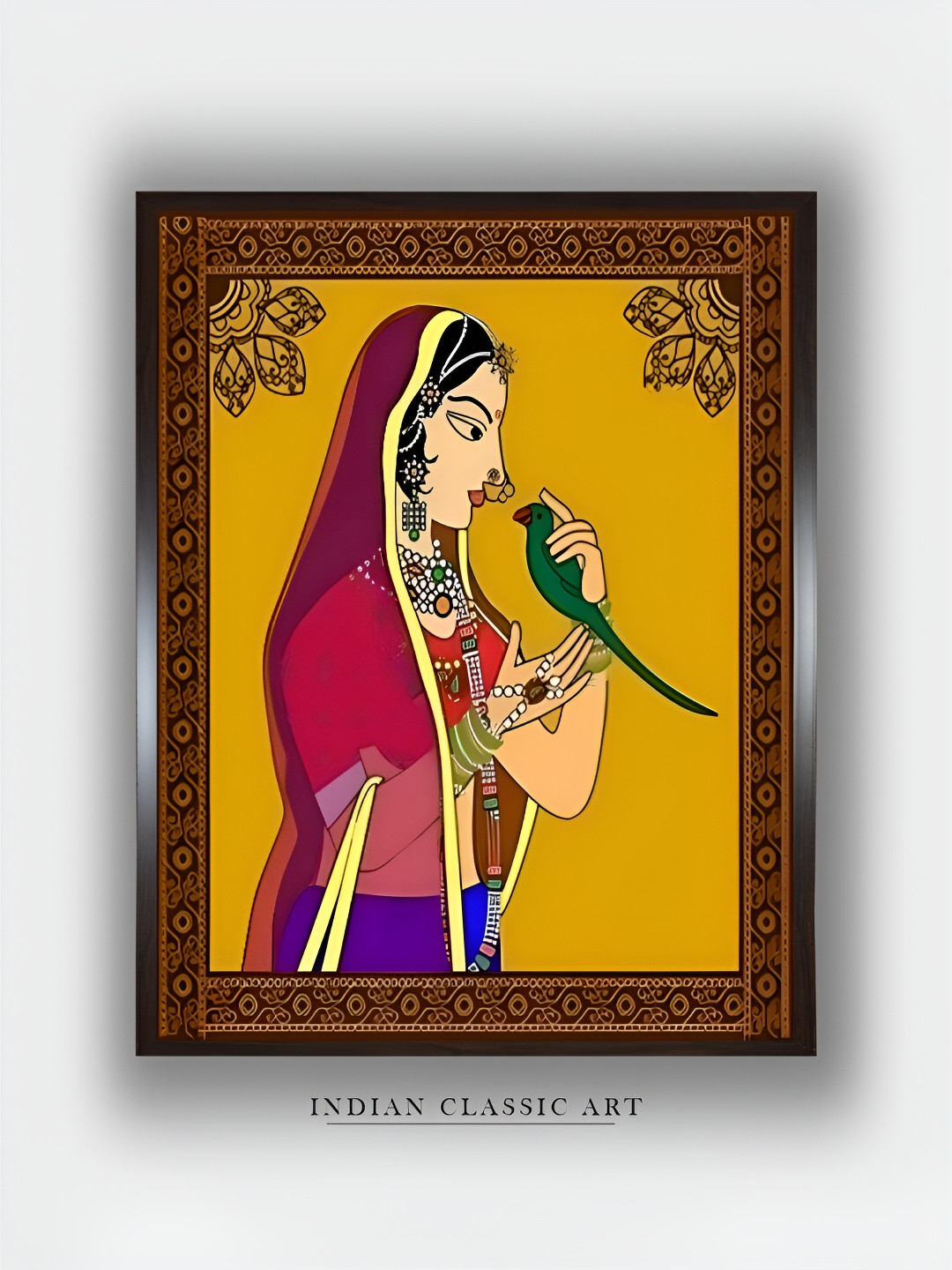 INDIAN CLASSIC ART Yellow & Red Wooden Abstract Painting Wall Art