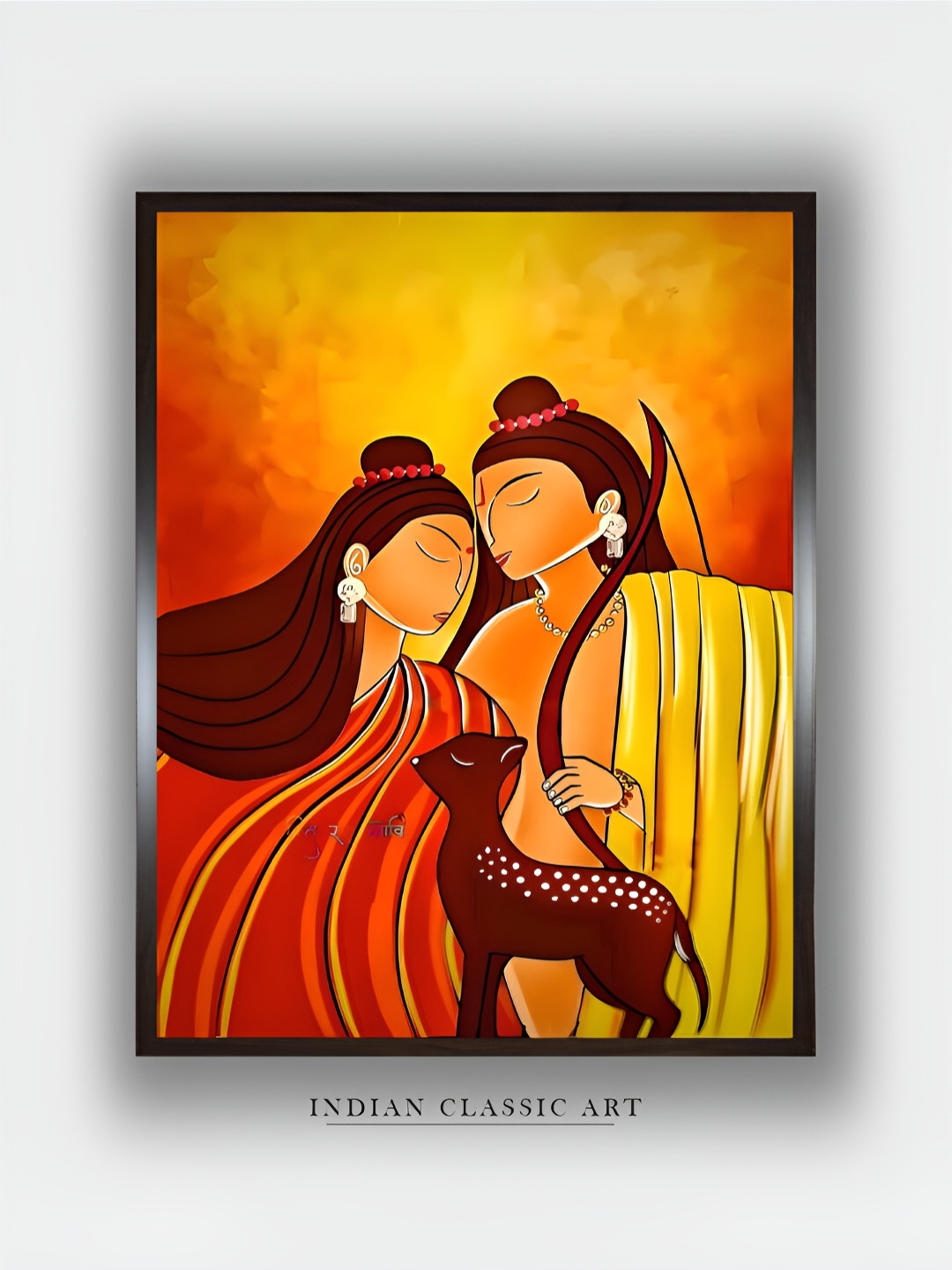 INDIAN CLASSIC ART Shri Ram Sita Wood Wall Rectangle Paintings Wall Art - 30 x 20In