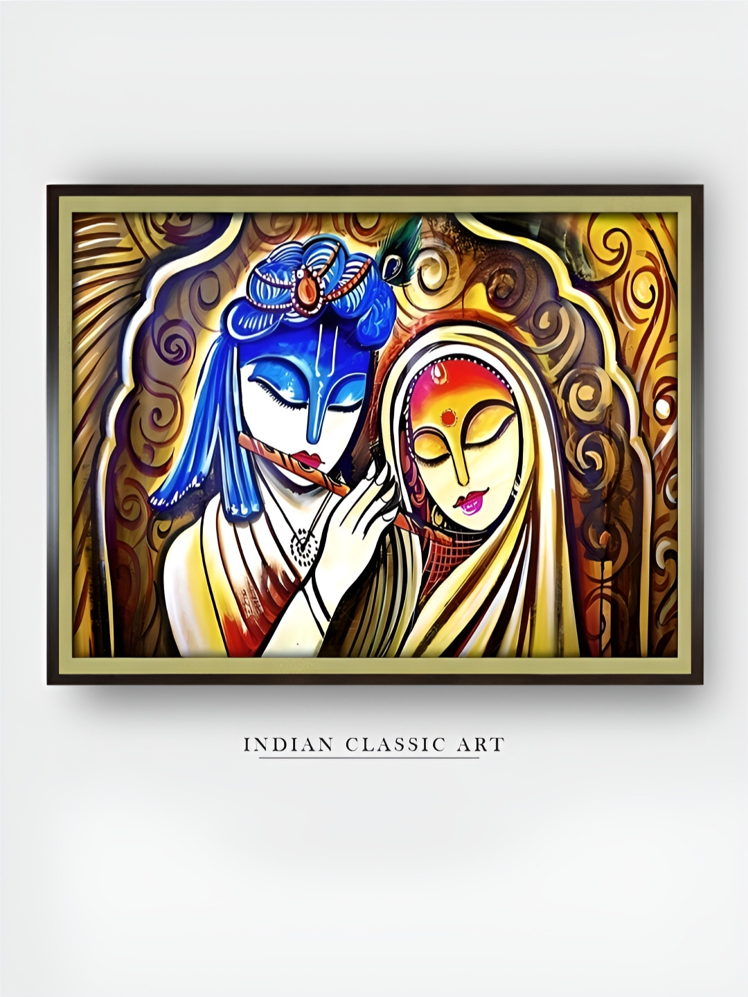 INDIAN CLASSIC ART White & Blue Radha Krishna Wooden Paintings Wall Art