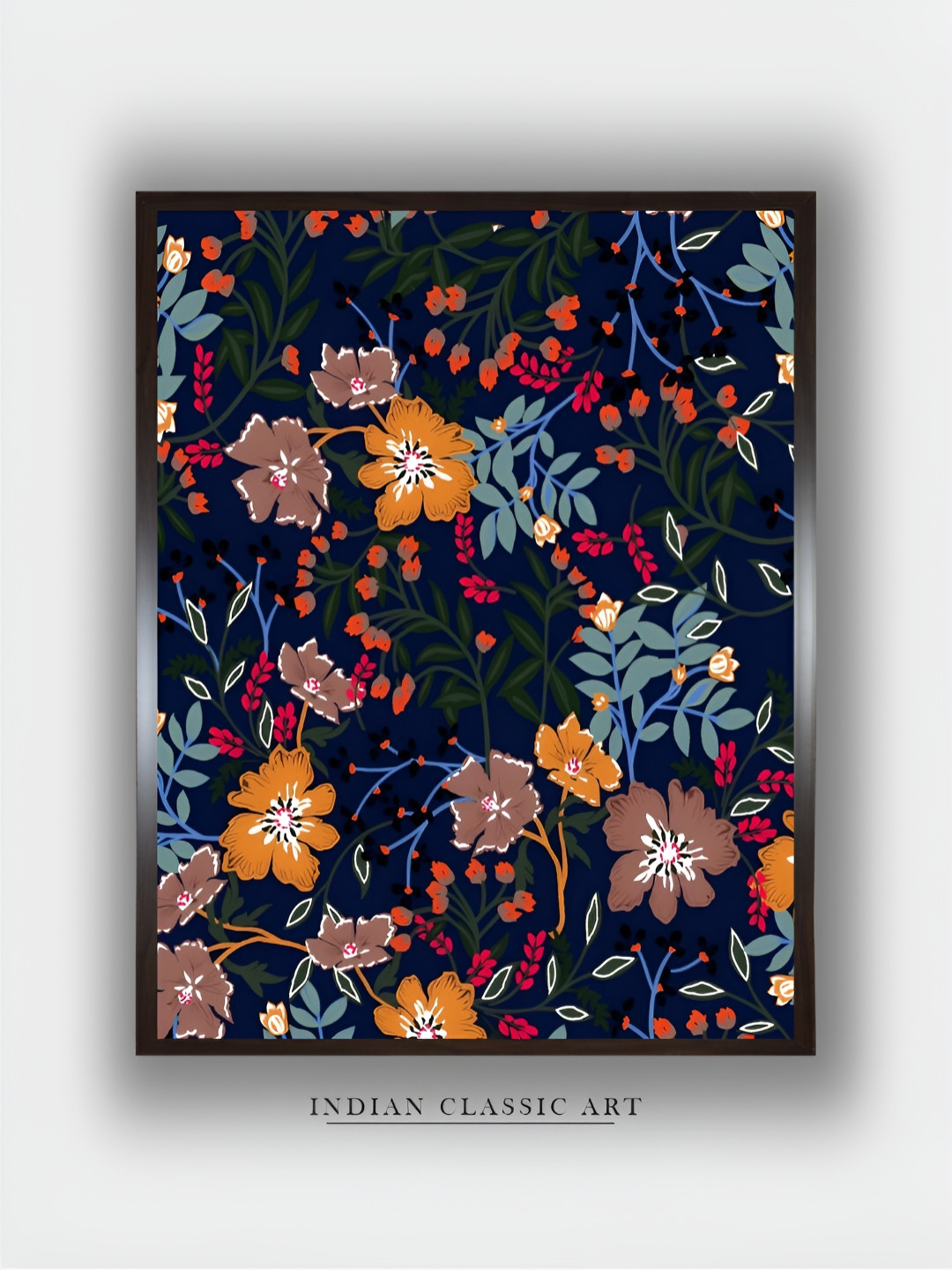 INDIAN CLASSIC ART Blue & Red Floral Canvas Paintings Wall Art