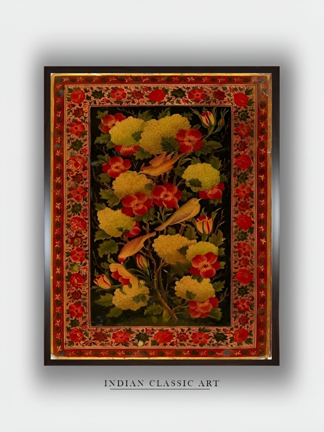 INDIAN CLASSIC ART Red Wood Wall Living Room Rectangle Paintings Wall Art -30 x 20In