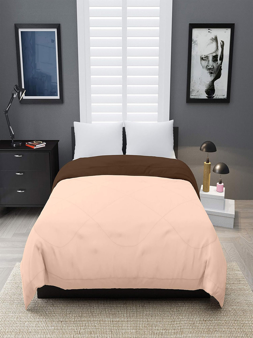 Hammer Home Peach & Brown Microfiber AC Room 150 GSM Single Bed Comforter