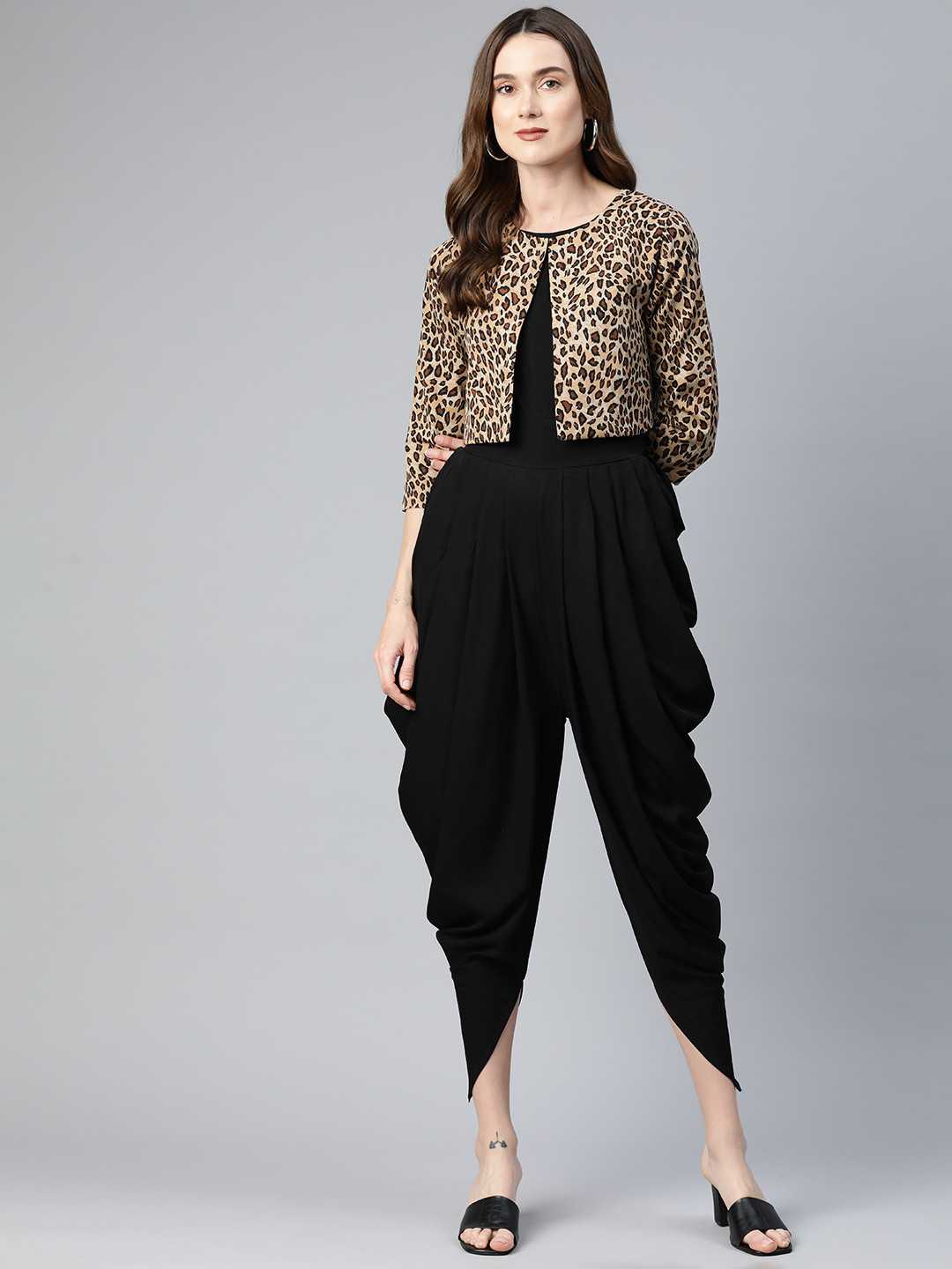 Cottinfab Solid Dhoti Jumpsuit with Jacket