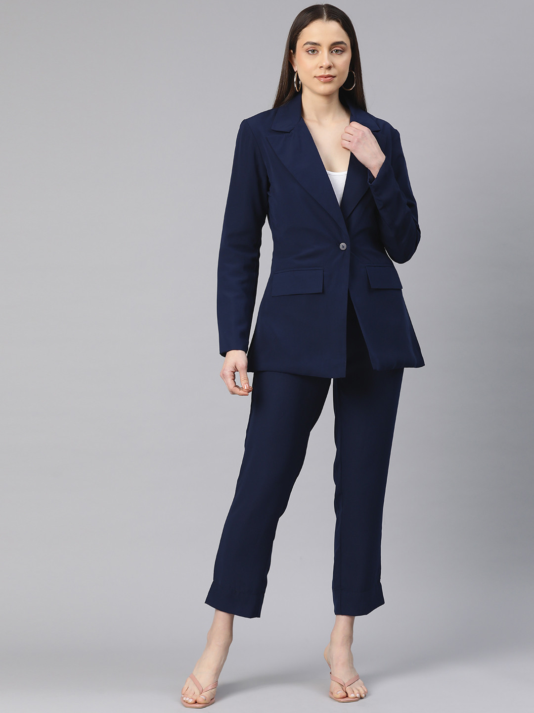 Cottinfab Women Solid Single-Breasted Two-Piece Suit